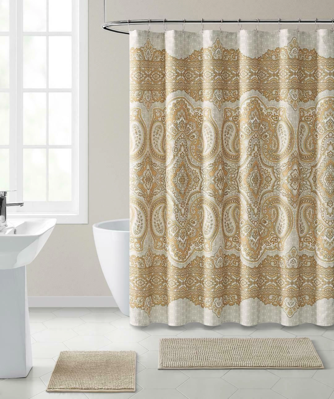 Kate Aurora French Chateau Paisley Chic Premium Fabric Shower Curtain