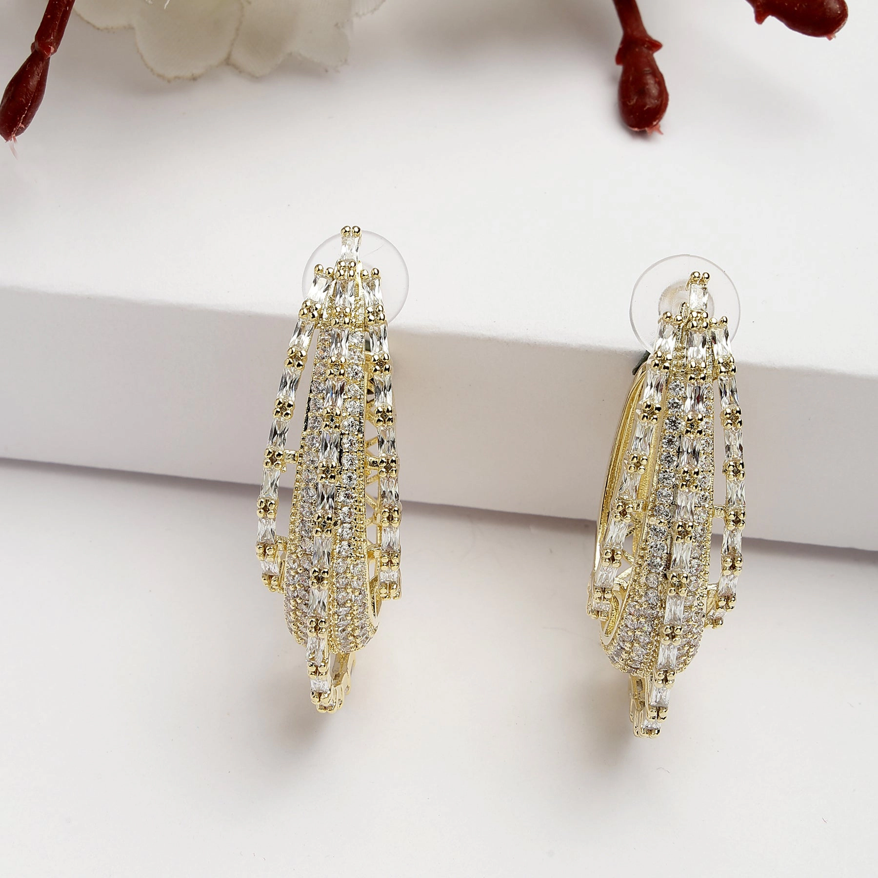 AGP PARIS Womens Diva Collection Zirconia Cashew Shaped Hoop Earrings