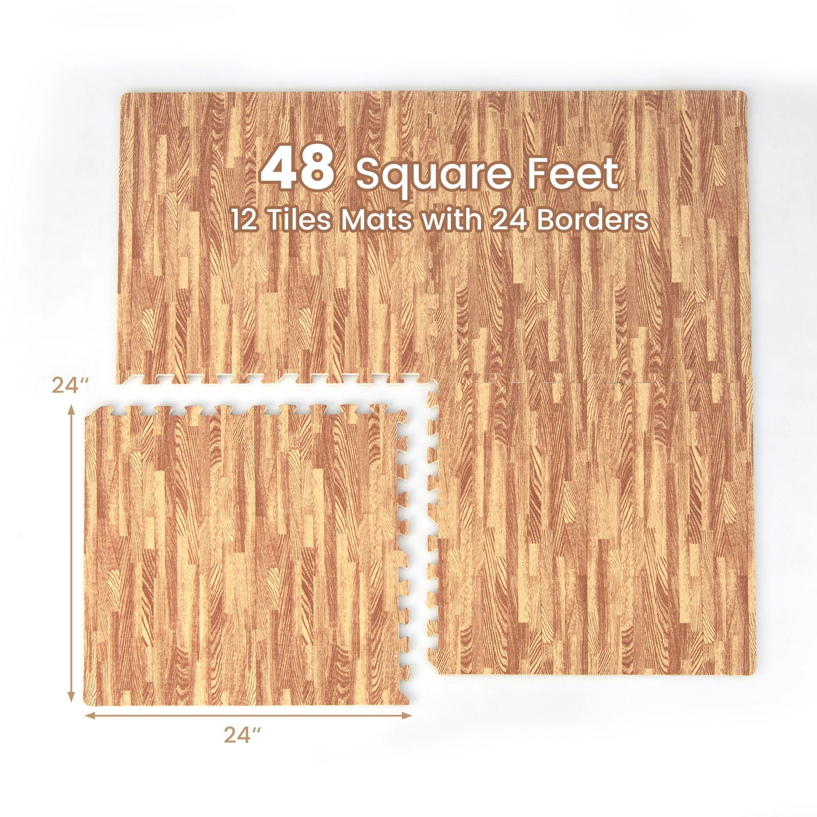 SlickBlue Brown Square EVA Foam Floor Mat Tiles with Borders