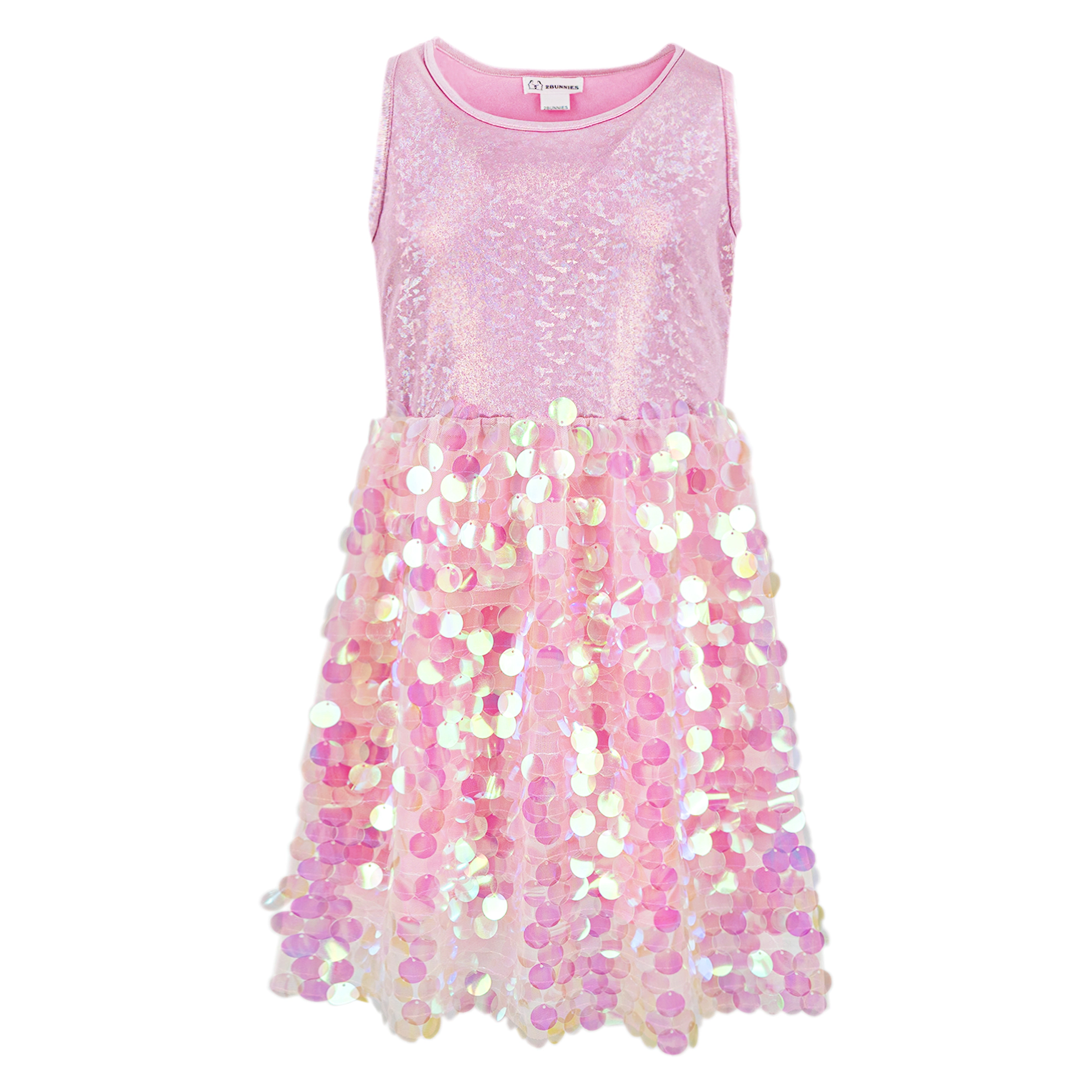 2Bunnies Girls' Pink Iridescent Paillette Sequin Sleeveless Dress