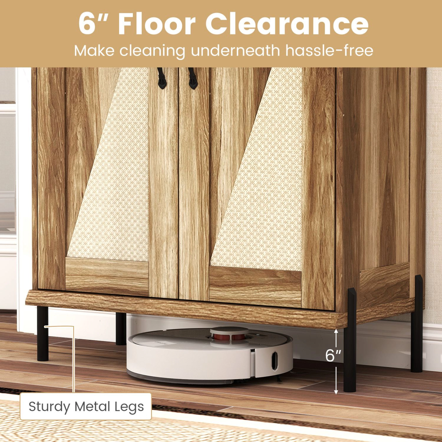 SlickBlue Rattan Shoe Storage Cabinet with Doors, 4-Tier Shelves