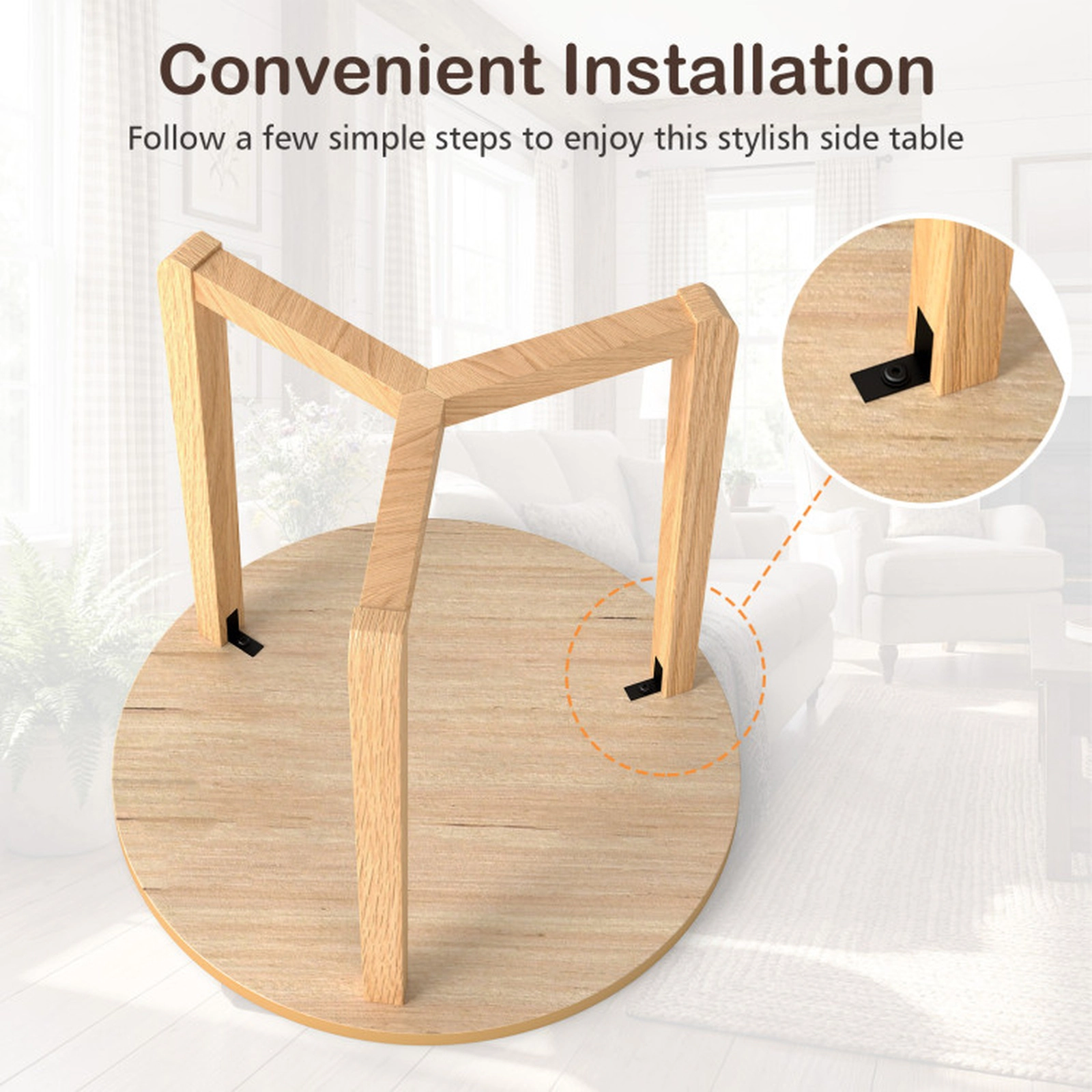 SUGIFT Triangular Rubber Wood Legs 0.7-in Top Farmhouse End Table 22.5-in Diameter 21-in Tall 176-lb Capacity Natural