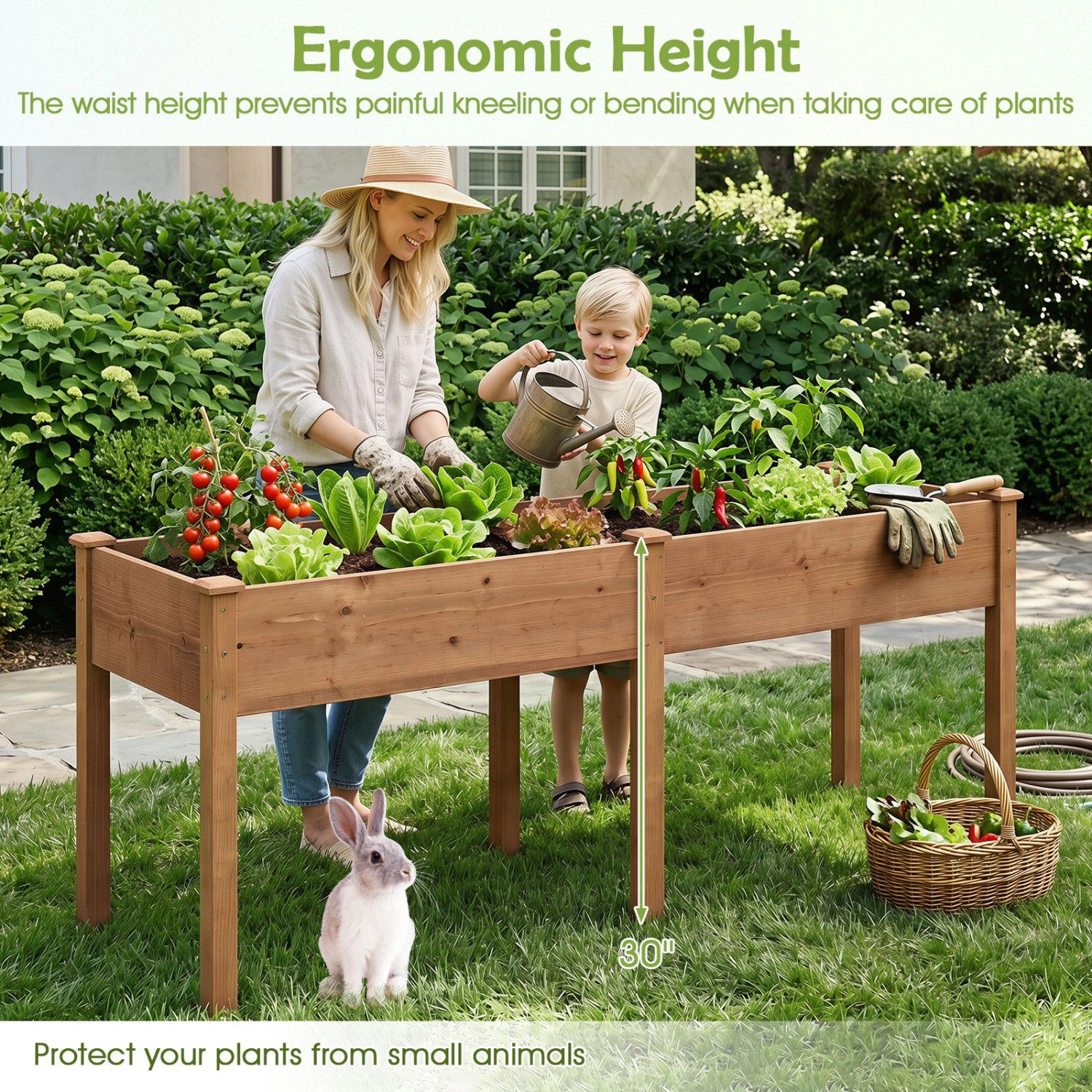 Slickblue Elevated Raised Garden Bed with Divider and Drainage Holes