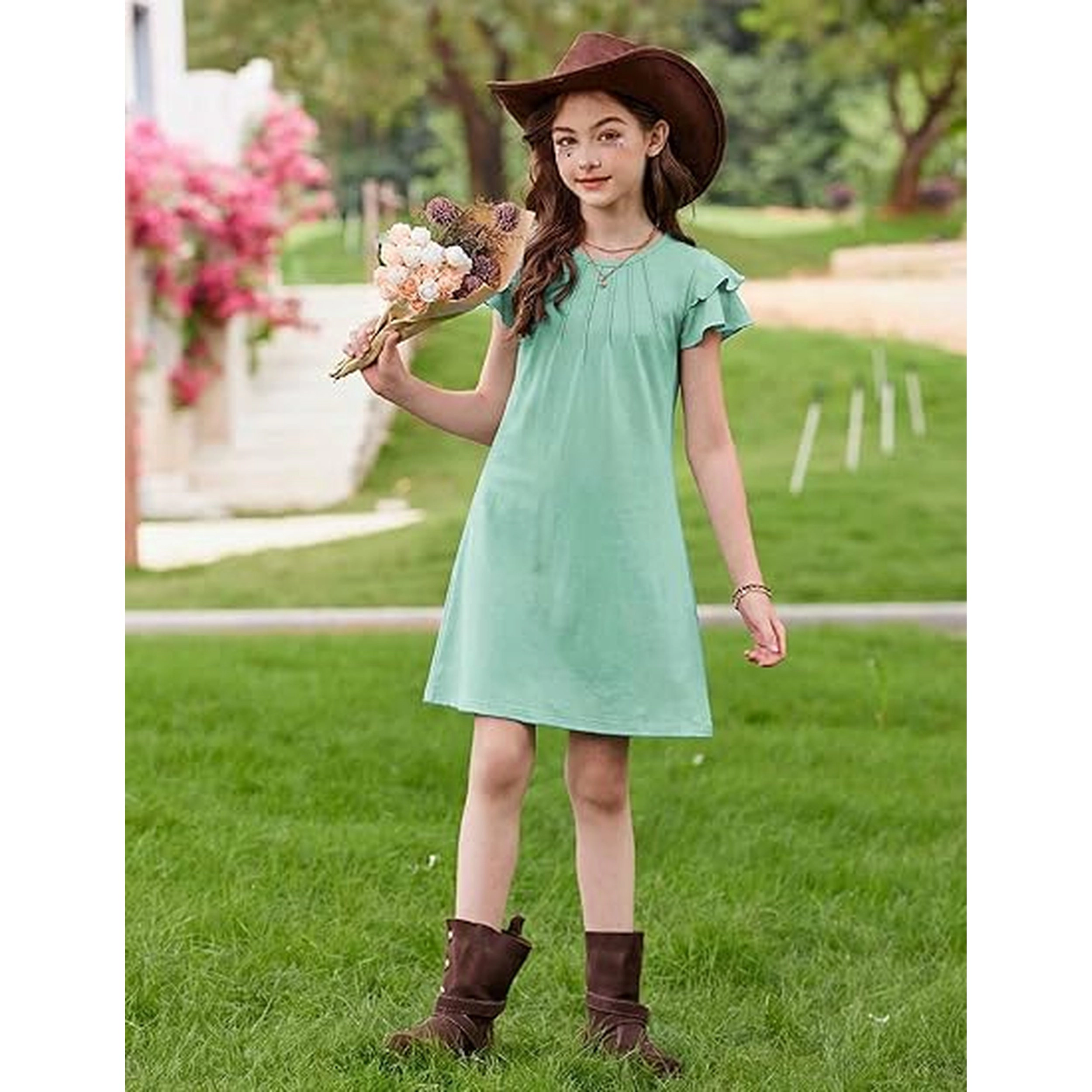 Arshiner Butterfly Dress For Tween Girl Summer Hawaiian Flutter Sleeve Aline Midi Dresses