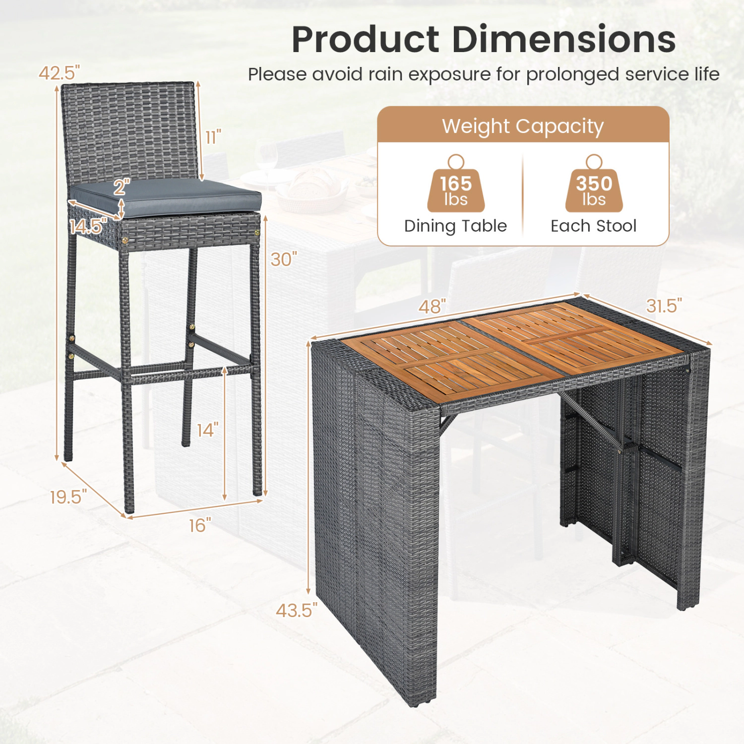 LJG Patio Acacia Wood Dining Set for Home
