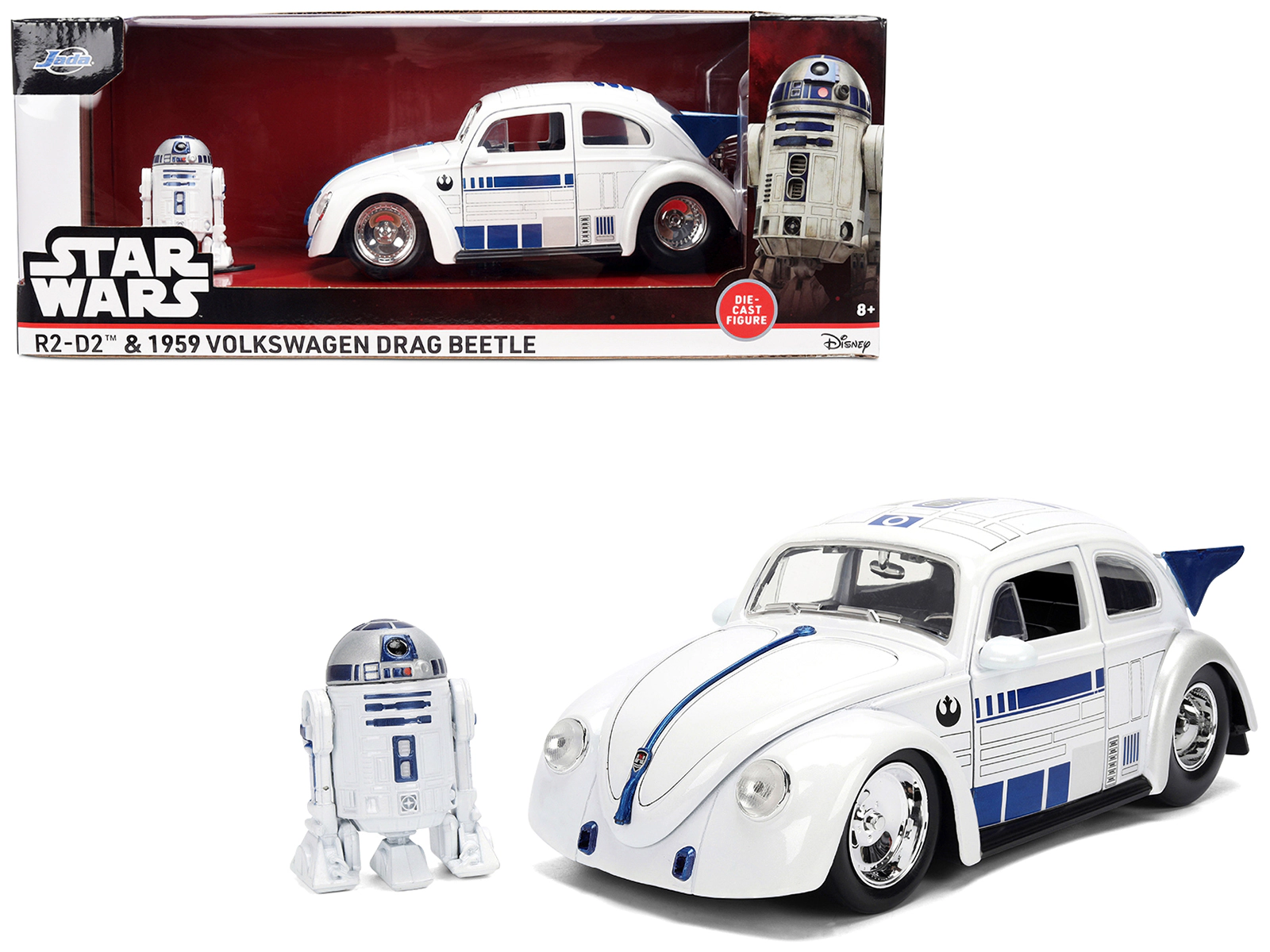 Jada 1959 Volkswagen Drag Beetle White with Graphics and R2-D2 Figure "Star Wars" Franchise "Hollywood Rides"