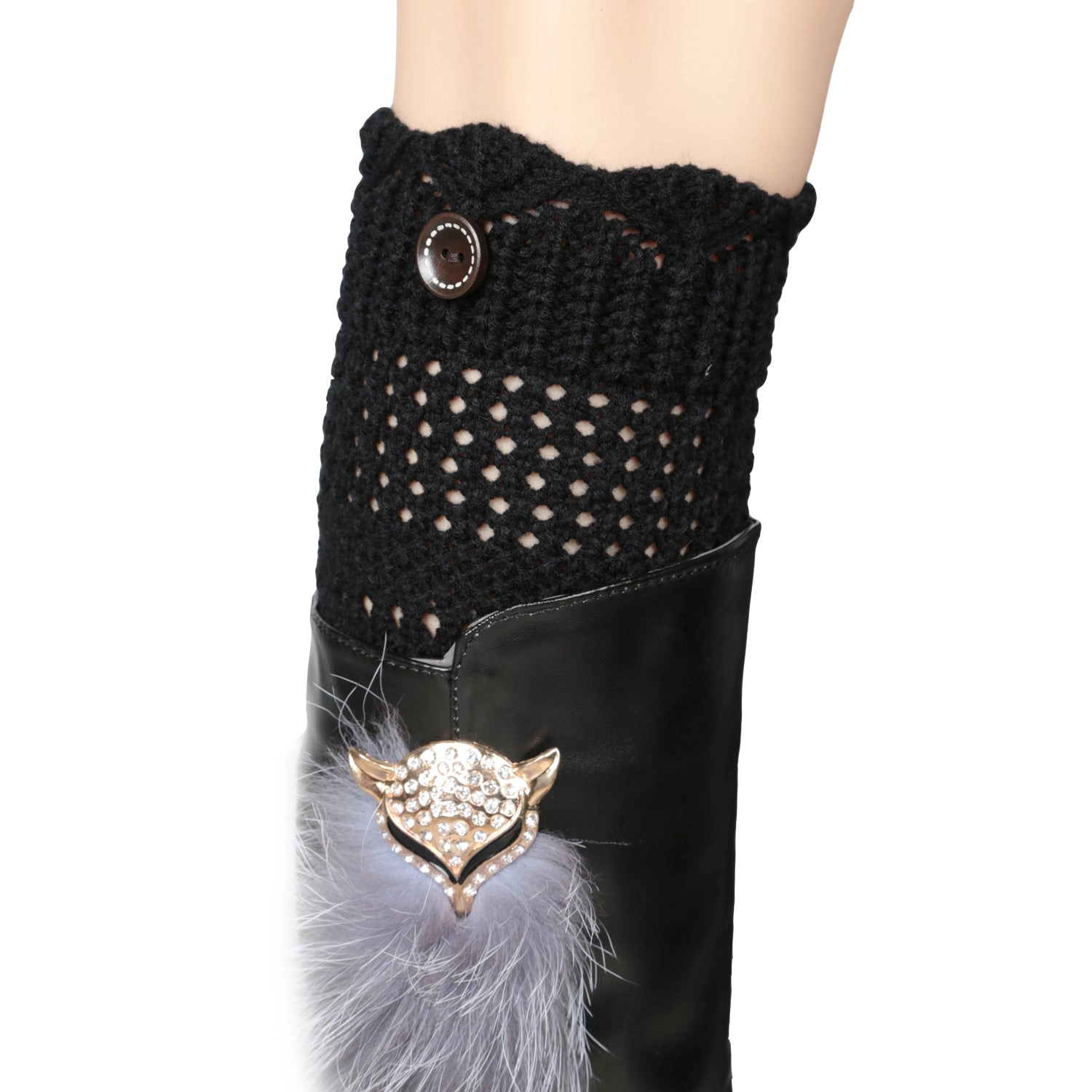 GBruno Crochet Knit Leg Warmers With Button Detail