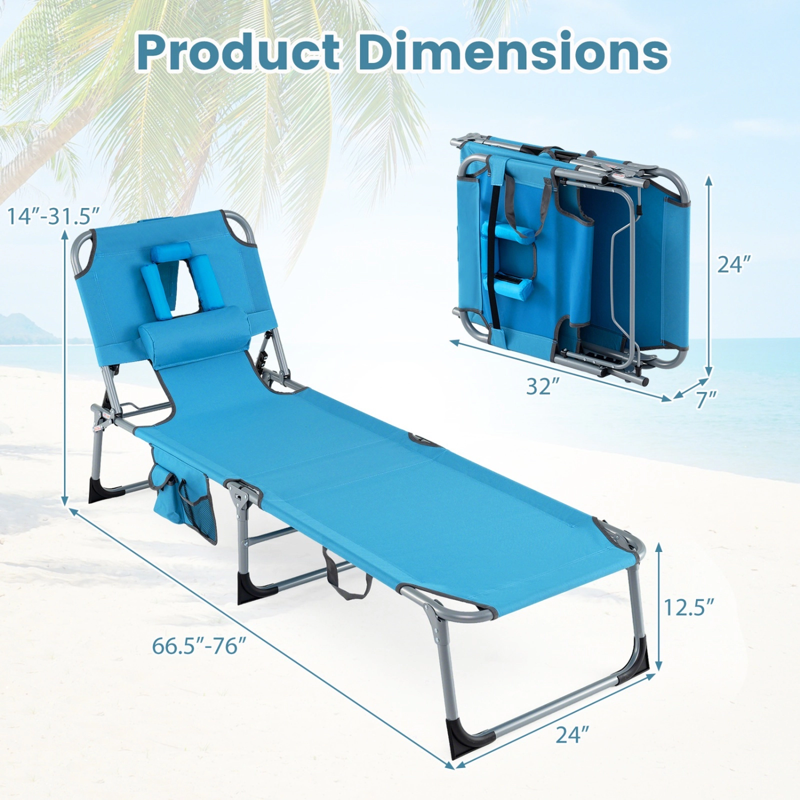 SUGIFT Folding Tanning Lounge Chair, Adjustable Recliner with Face and Arm Slots, Navy