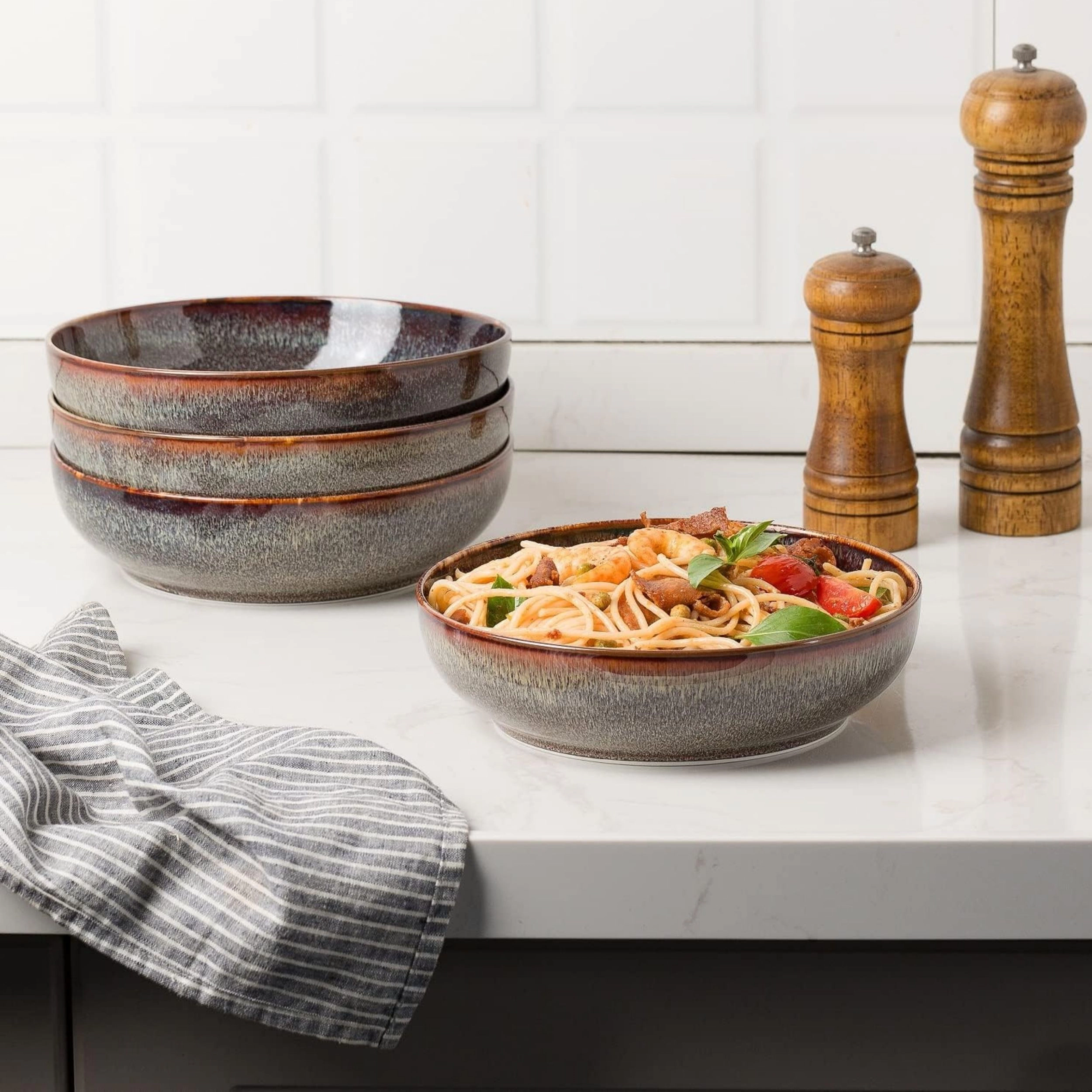 Stock Preferred Pack of 4 30 oz Ceramic Pasta and Salad Serving Bowls 8 Inch