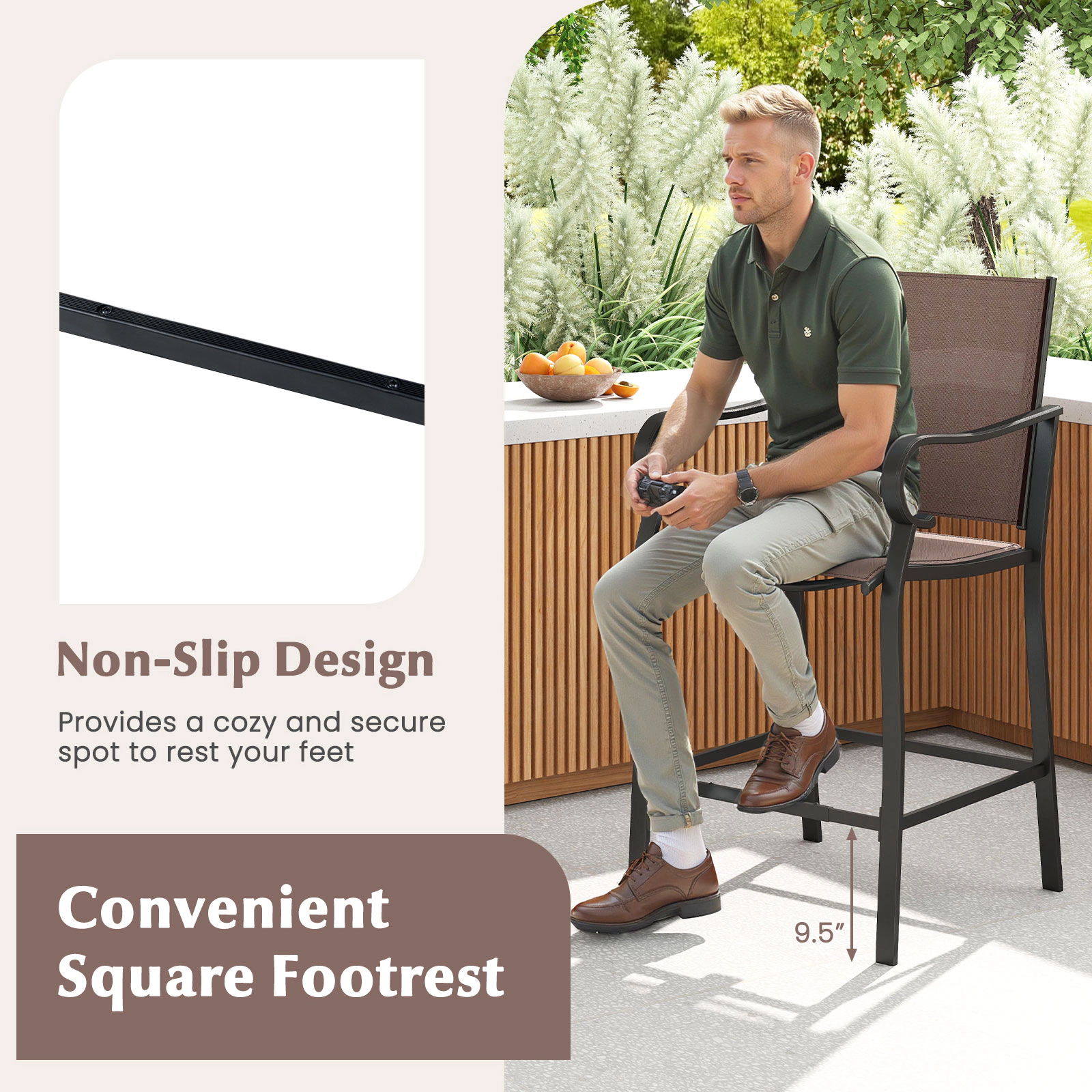 SUGIFT Breathable Mesh Outdoor Counter Height Bar Stools Set of 4 Bar Seating 330-lb Capacity 25.5-in Seat Height Brown