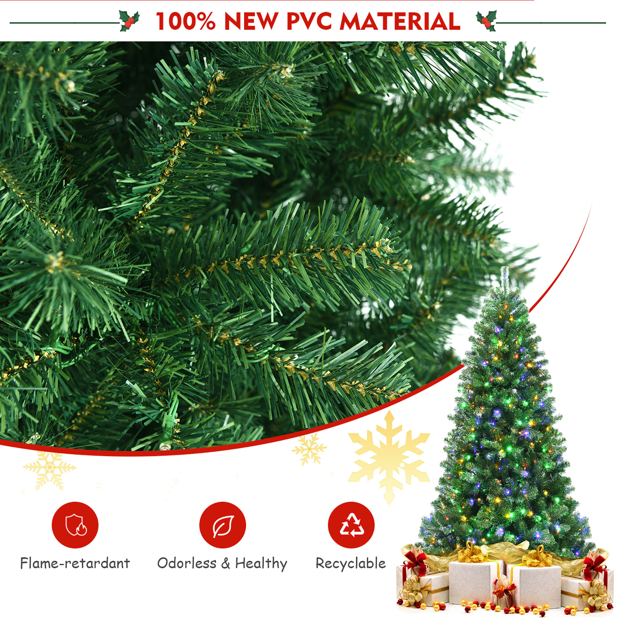 Costway 6/7/8ft Pre-lit Hinged Christmas Tree w/ Remote Control & 9 Lighting Modes