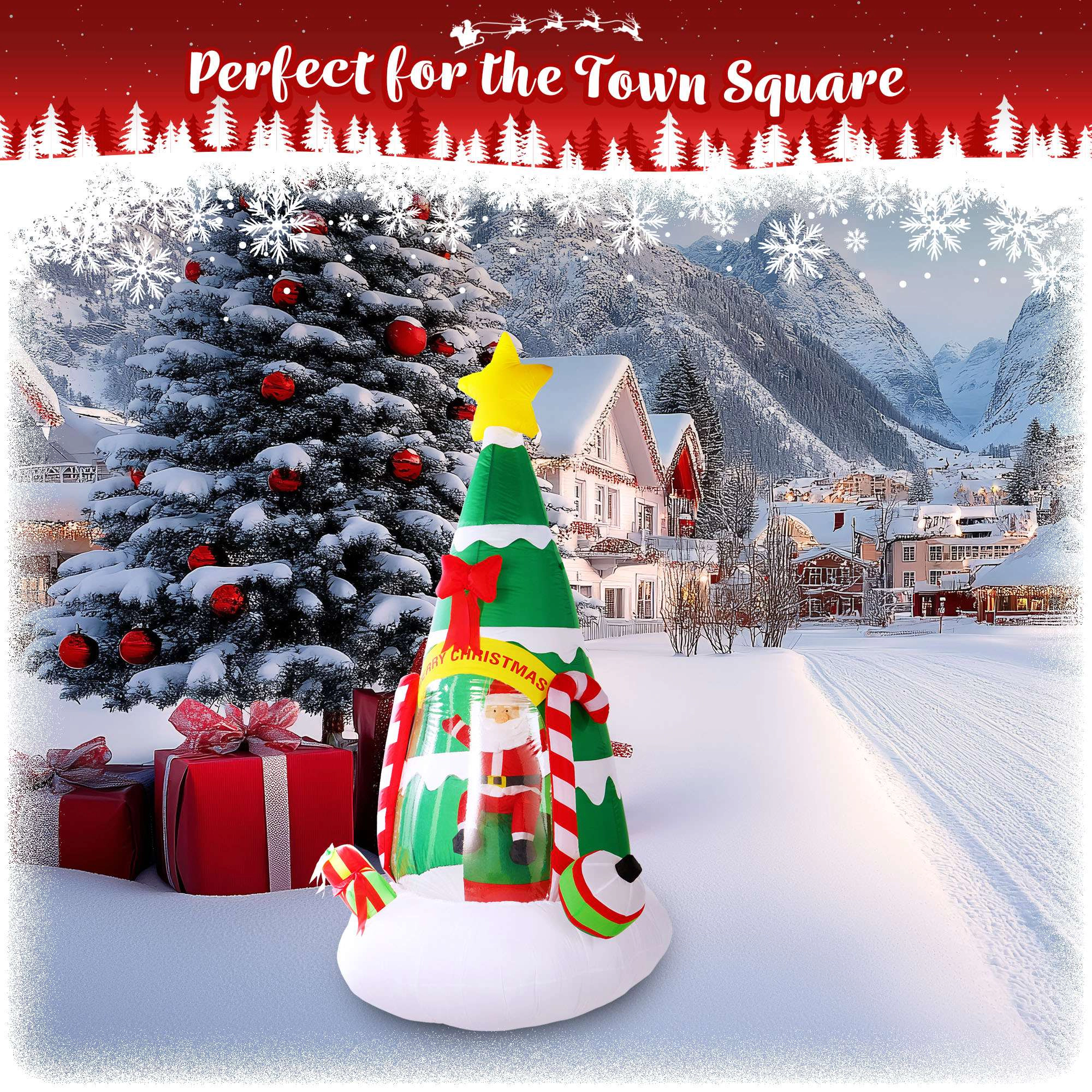 G128 7 ft Inflatable Christmas Tree with Waving Santa, Candy Canes & Multicolor LED Lights
