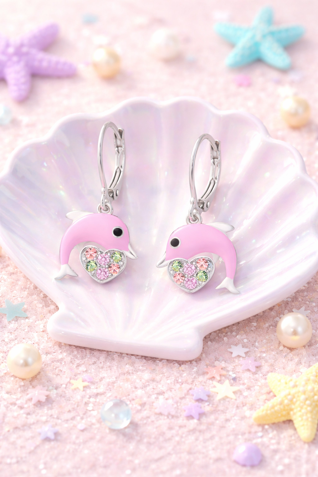 CHANTEUR Kids Sterling Silver Leverback Heart Earrings with Crystal Accents