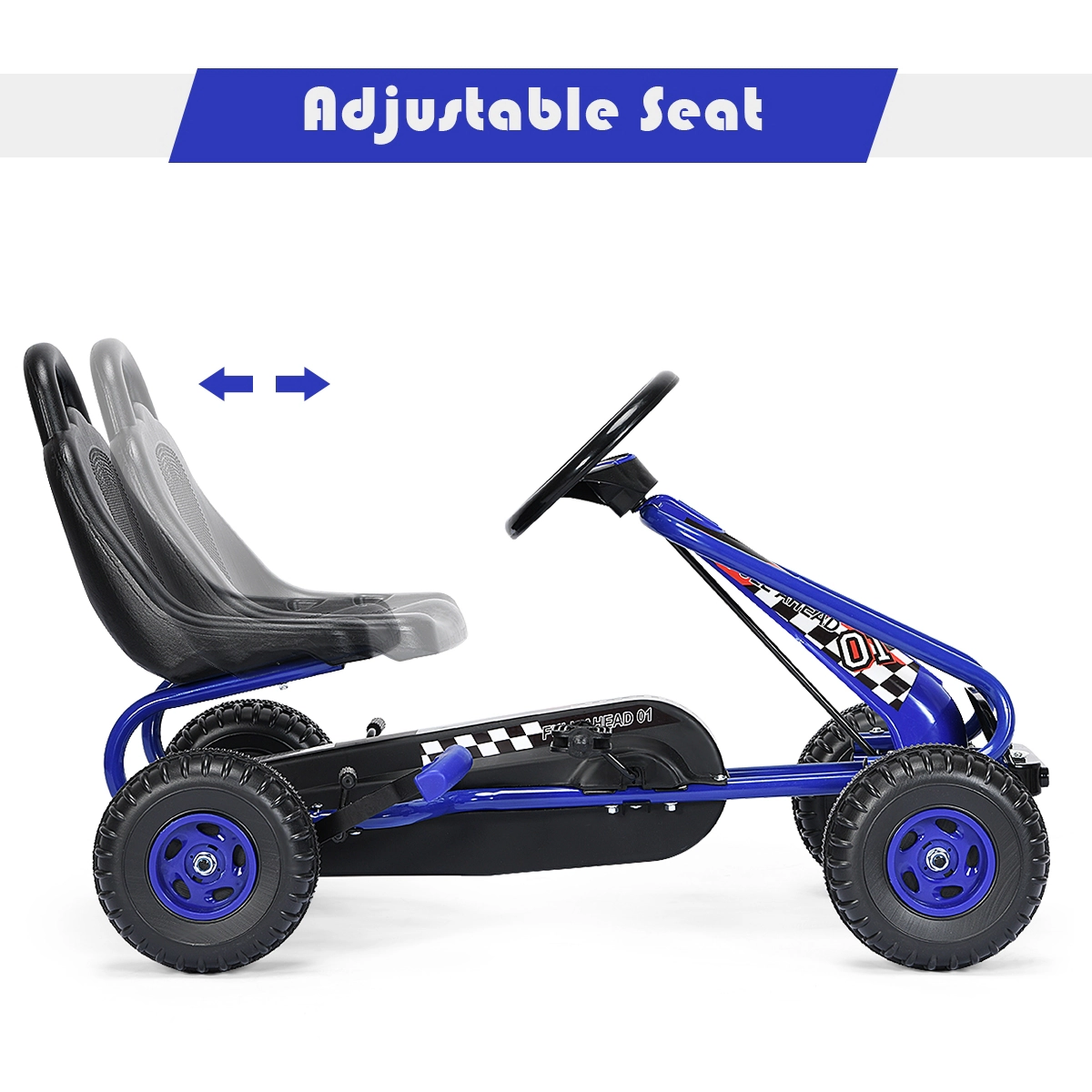 SUGIFT Blue Kids 4-Wheel Pedal Ride-On Go-Kart with Adjustable Seat and Handbrake 36-in W 66-lb Rider