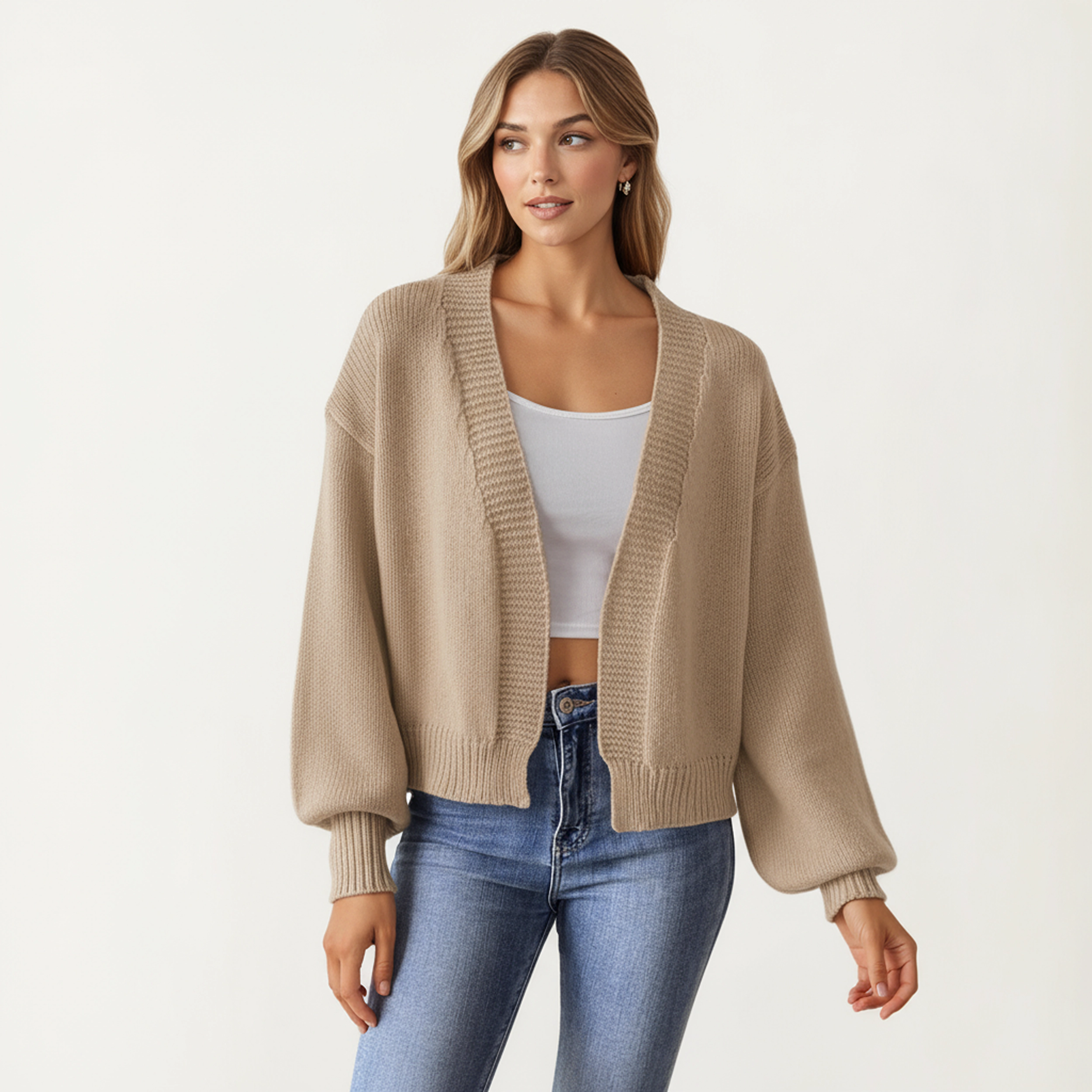Anna-Kaci Women's Open Front Knit Cardigan with Relaxed Fit and Ribbed Hem