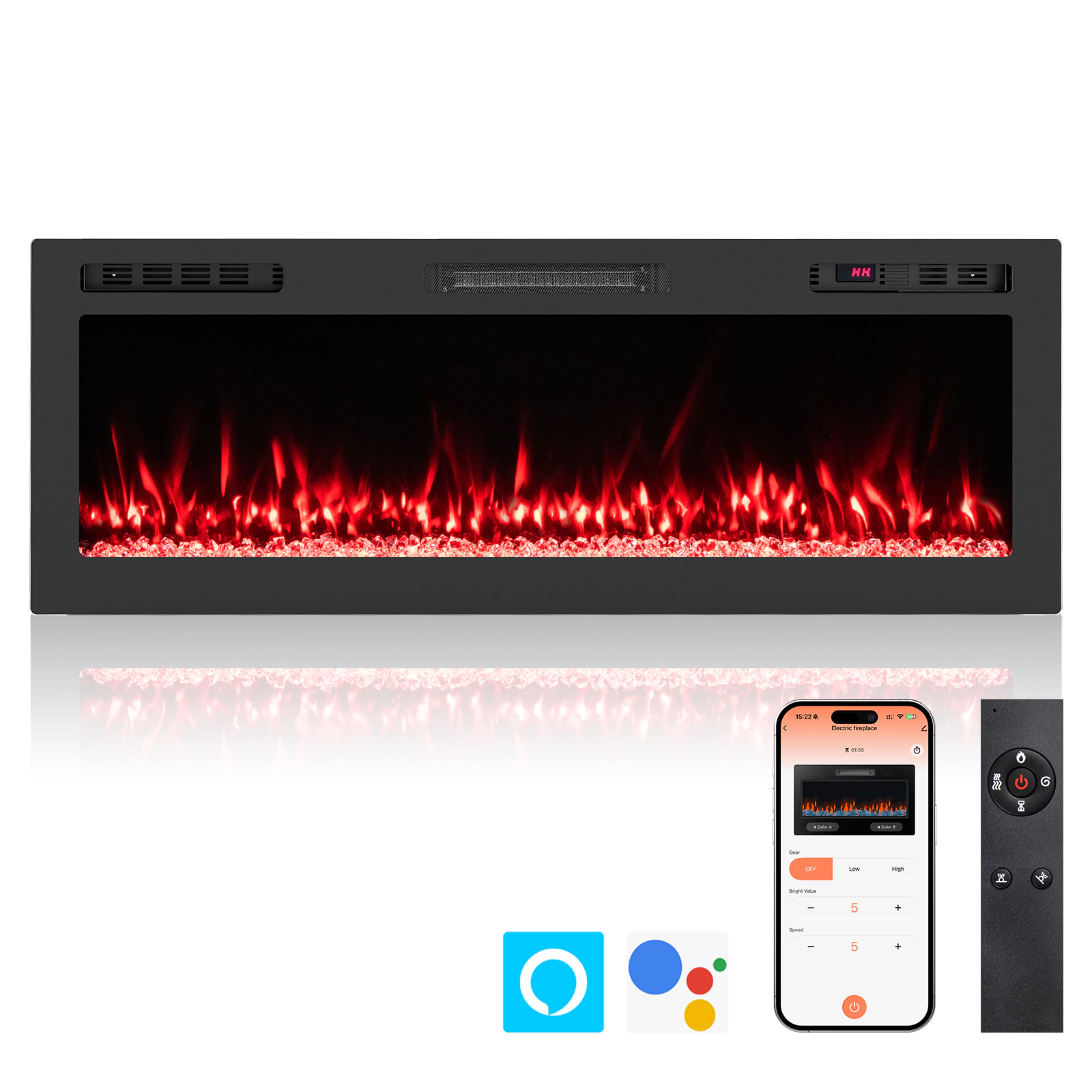 SUGIFT Smart WiFi Wall Mounted and Recessed Electric Fireplace 750W/1500W 50-in Black Heater