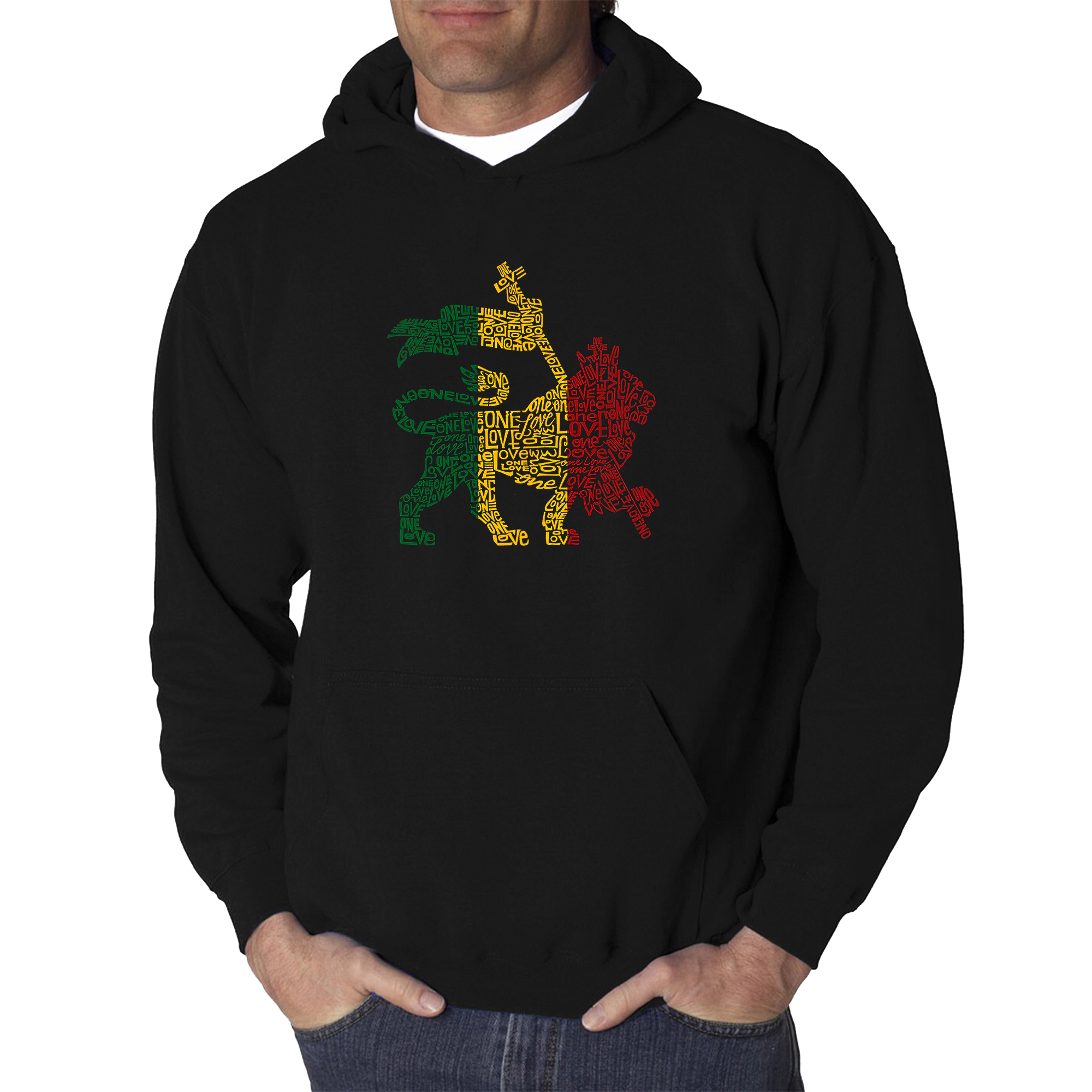 LA Pop Art Rasta Lion - One Love Men's Word Hooded Sweatshirt