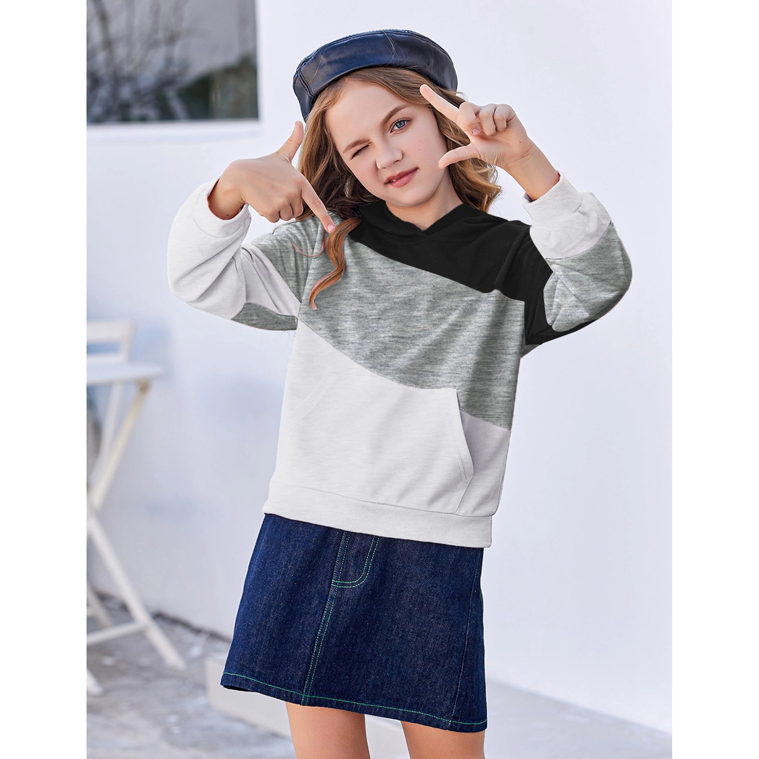 Arshiner Teen Girls Fall Color Block Hooded Sweatshirt with Pockets