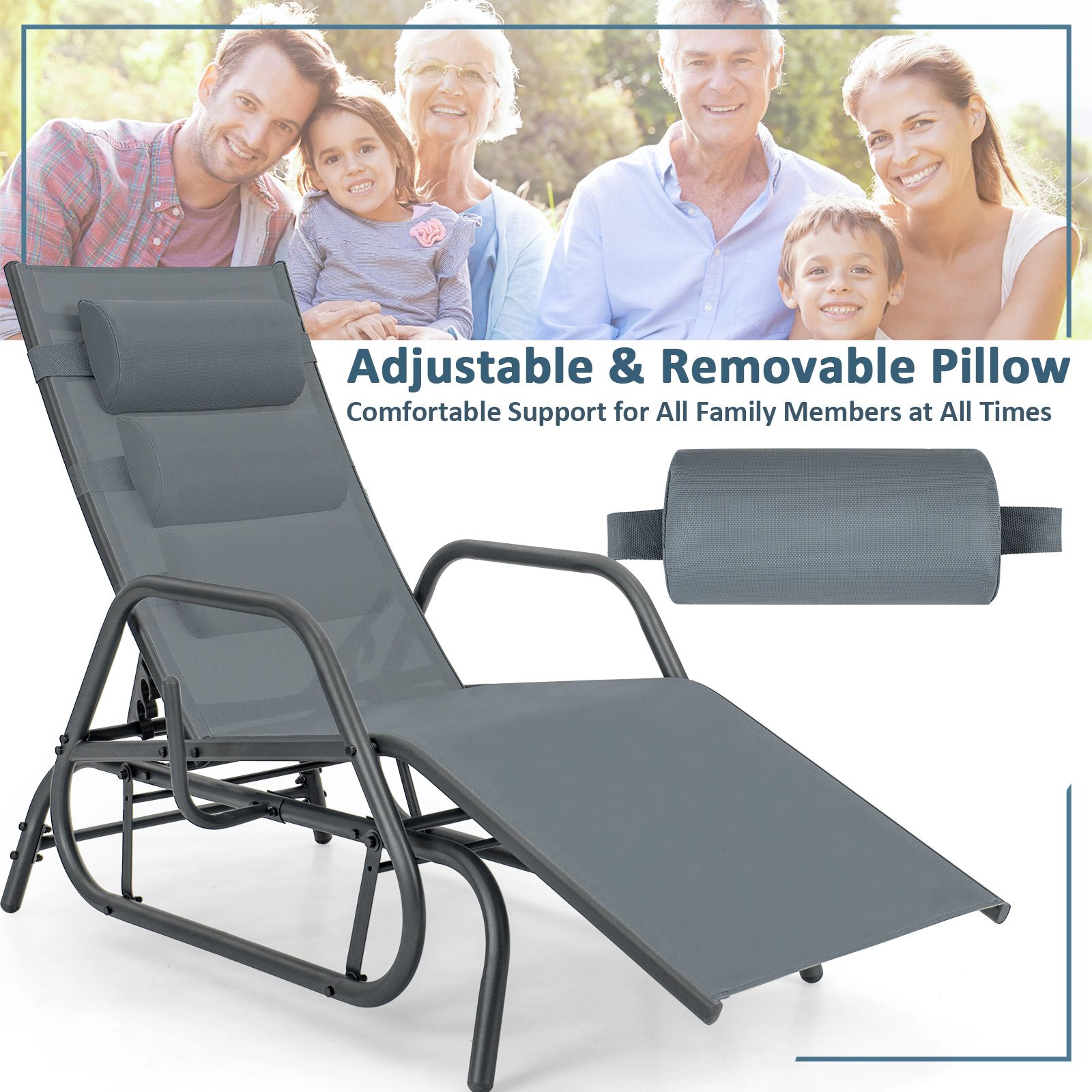SlickBlue Outdoor Glider Recliner with 3-Position Adjustable Backrest