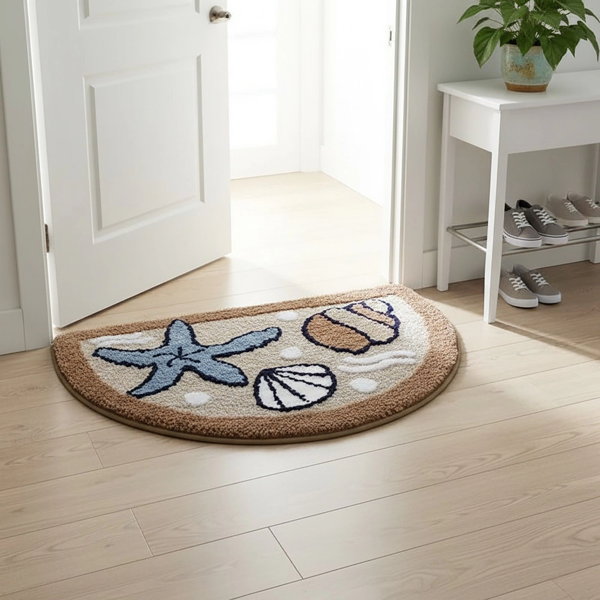 Alilang Unisex Tufted Floor Mat with Seashell and Starfish Design Non Slip Backing Soft Plush Decorative Entryway Rug