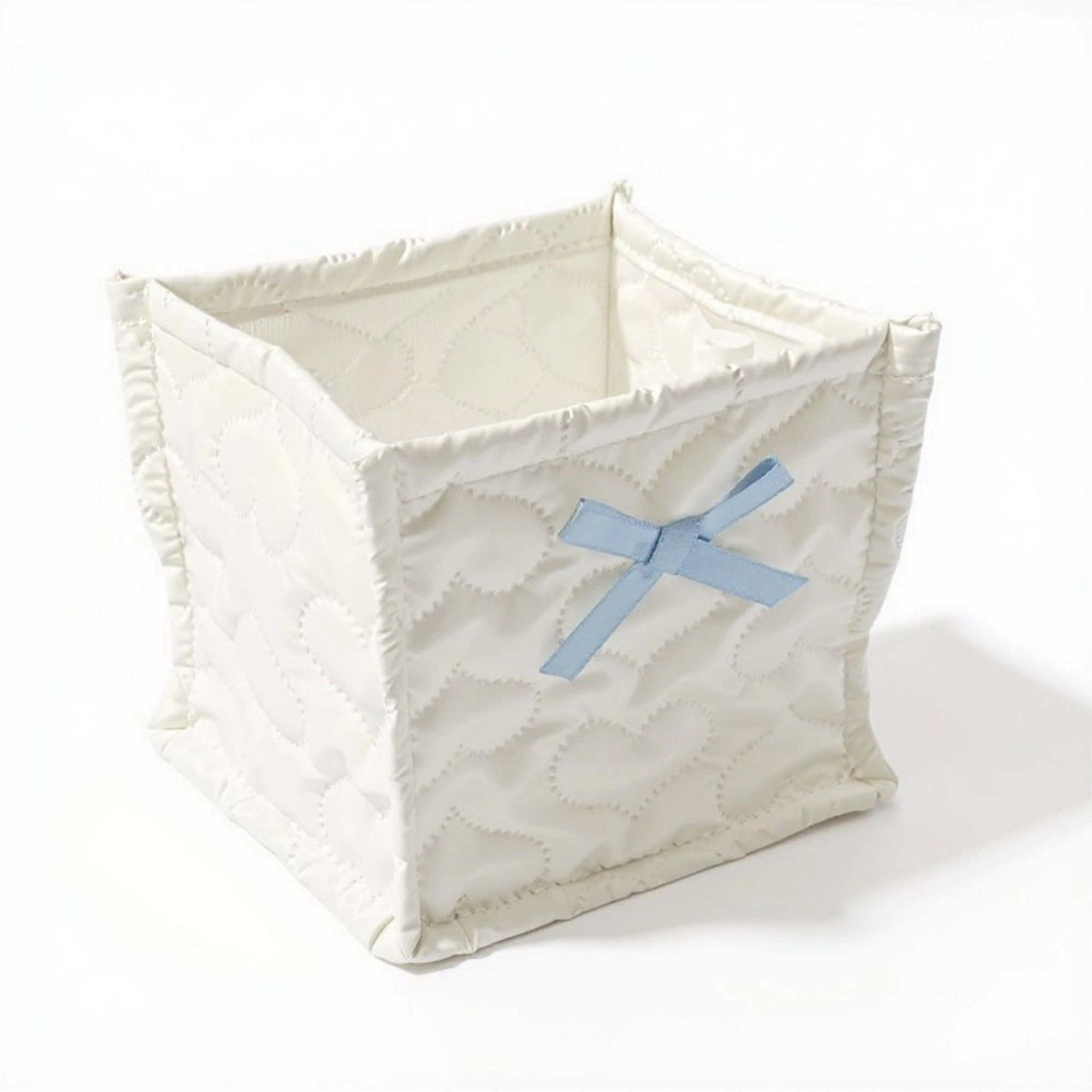 Alilang Unisex Quilted Storage Basket with Heart Stitching and Bow Accent