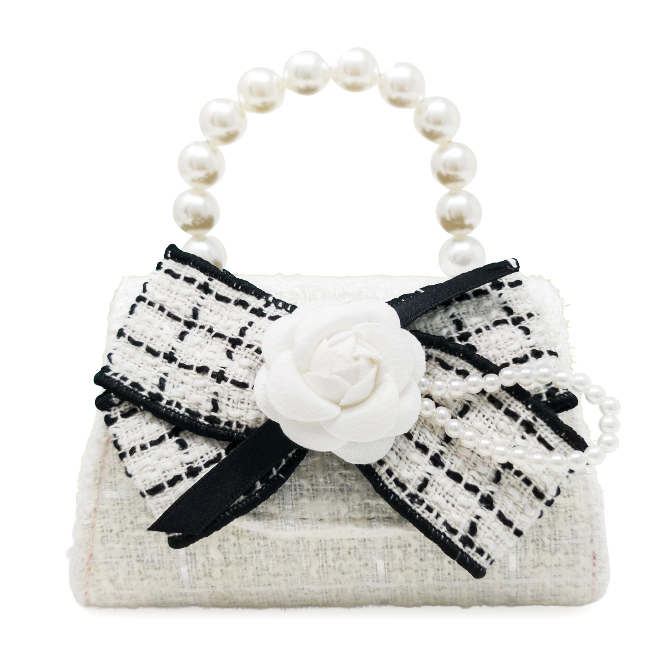 Puttisu Kids Coco Ribbon Tweed Handbag with Pearl Handle
