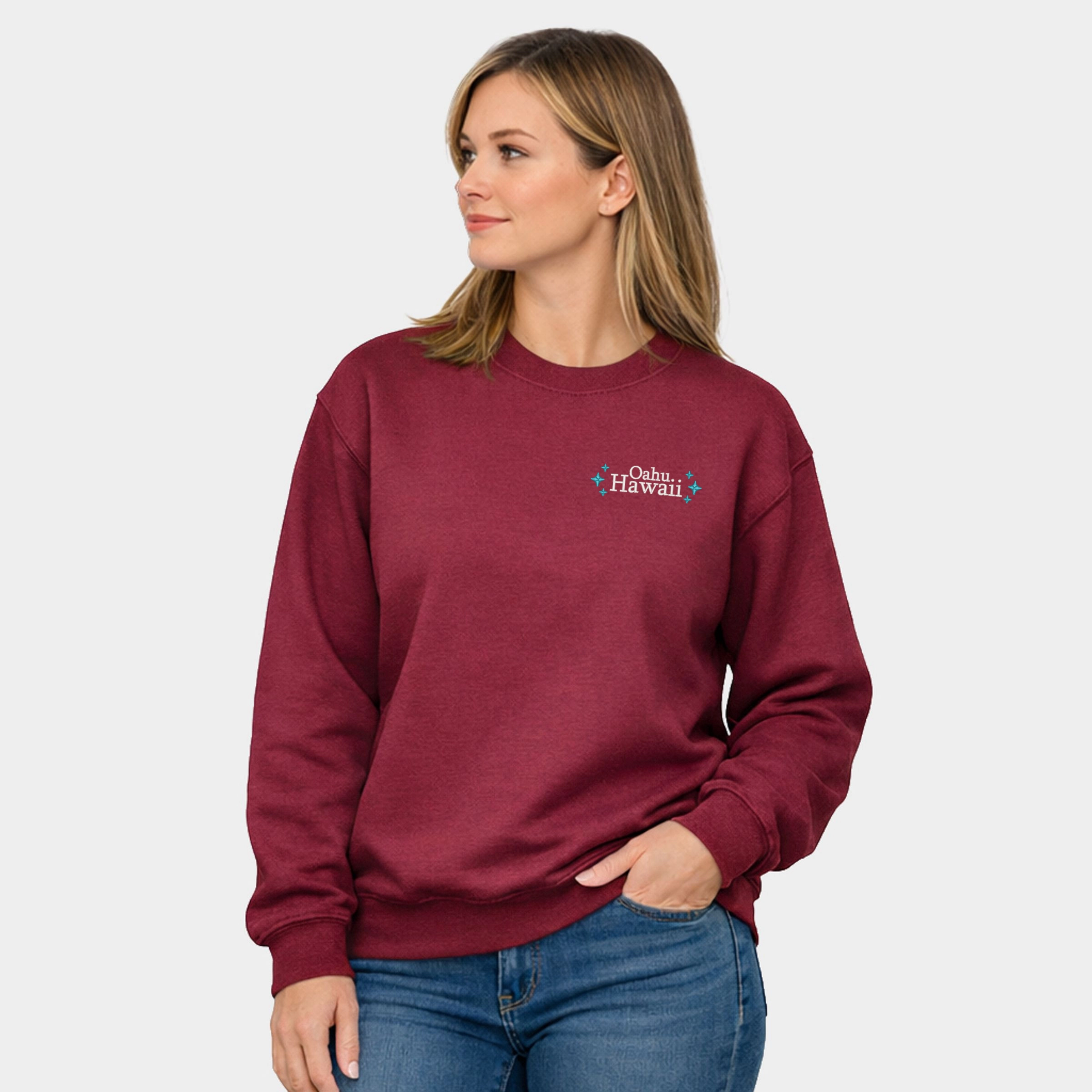 Simply Sage Market - Embroidered Oahu Hawaii Stars  Women's Graphic Sweatshirt