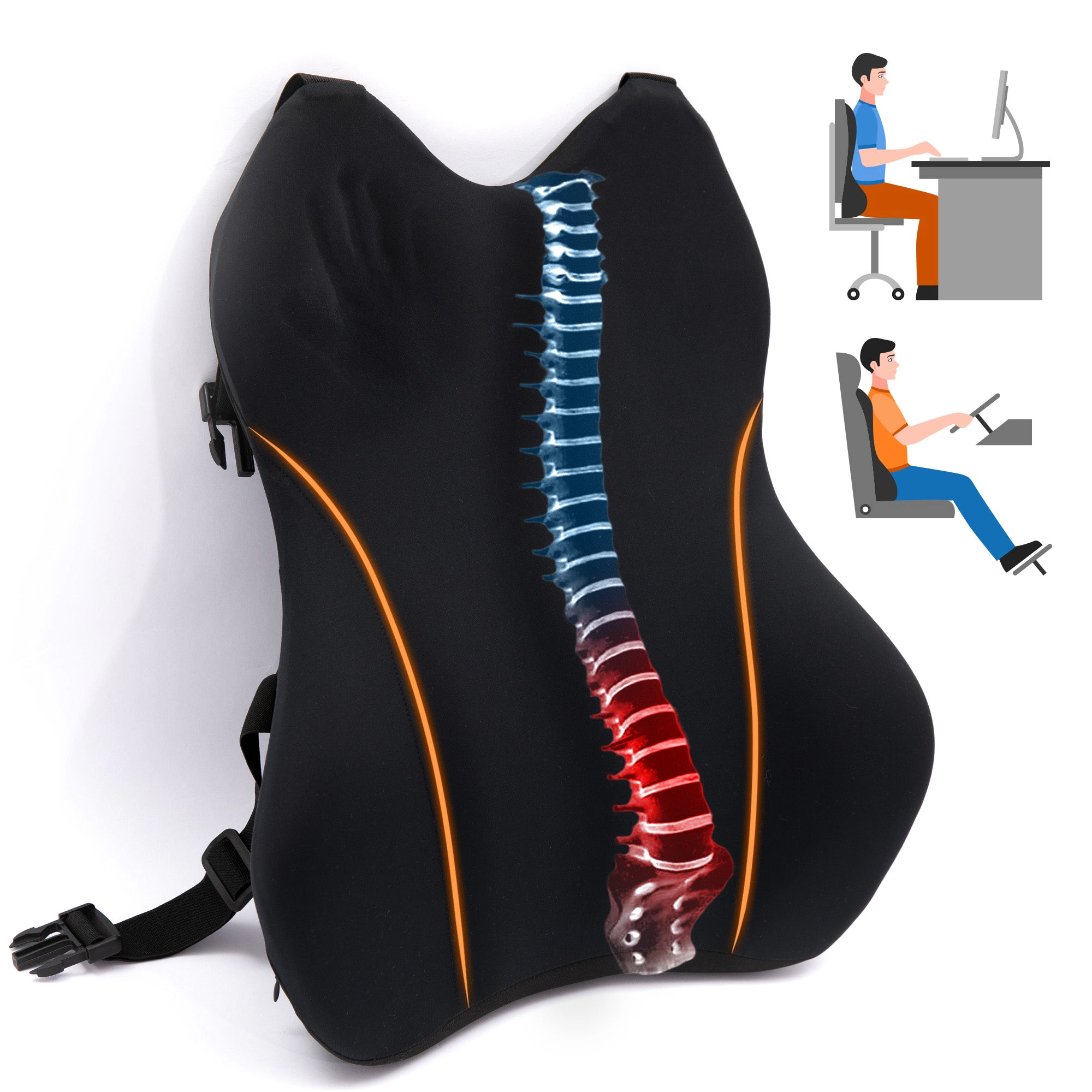 Cheer Collection Memory Foam Lumbar Support Pillow for Chair and Car Seat
