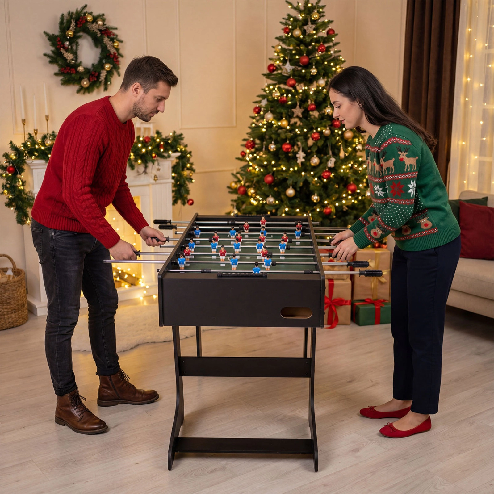 SUGIFT Black Folding Full Size Foosball Soccer Table with 22 Players and 2 Scorers 48-in W 24-in D 32-in H