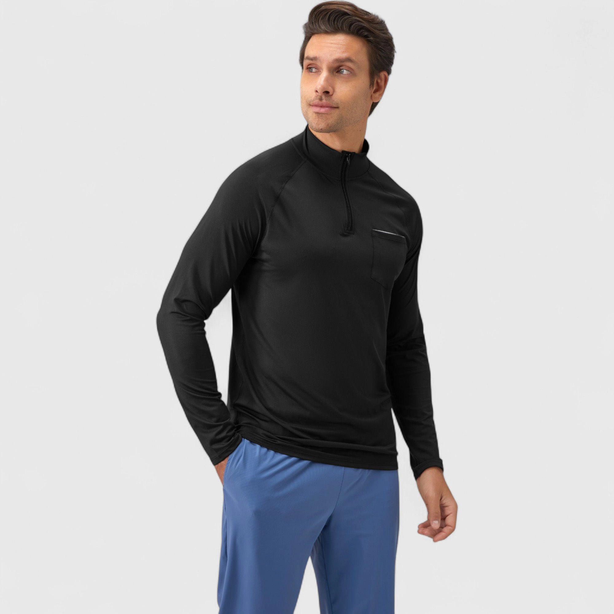 Anna-Kaci Men's Long Sleeve Quarter-Zip Pullover with Reflective Chest Detail and Slim Fit Design