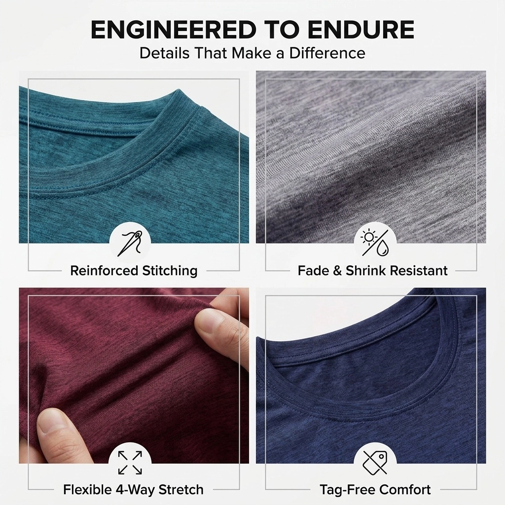 PIGFDK 5 Pack Men's Dry Fit Workout Crew Neck Athletic Gym Running Tees