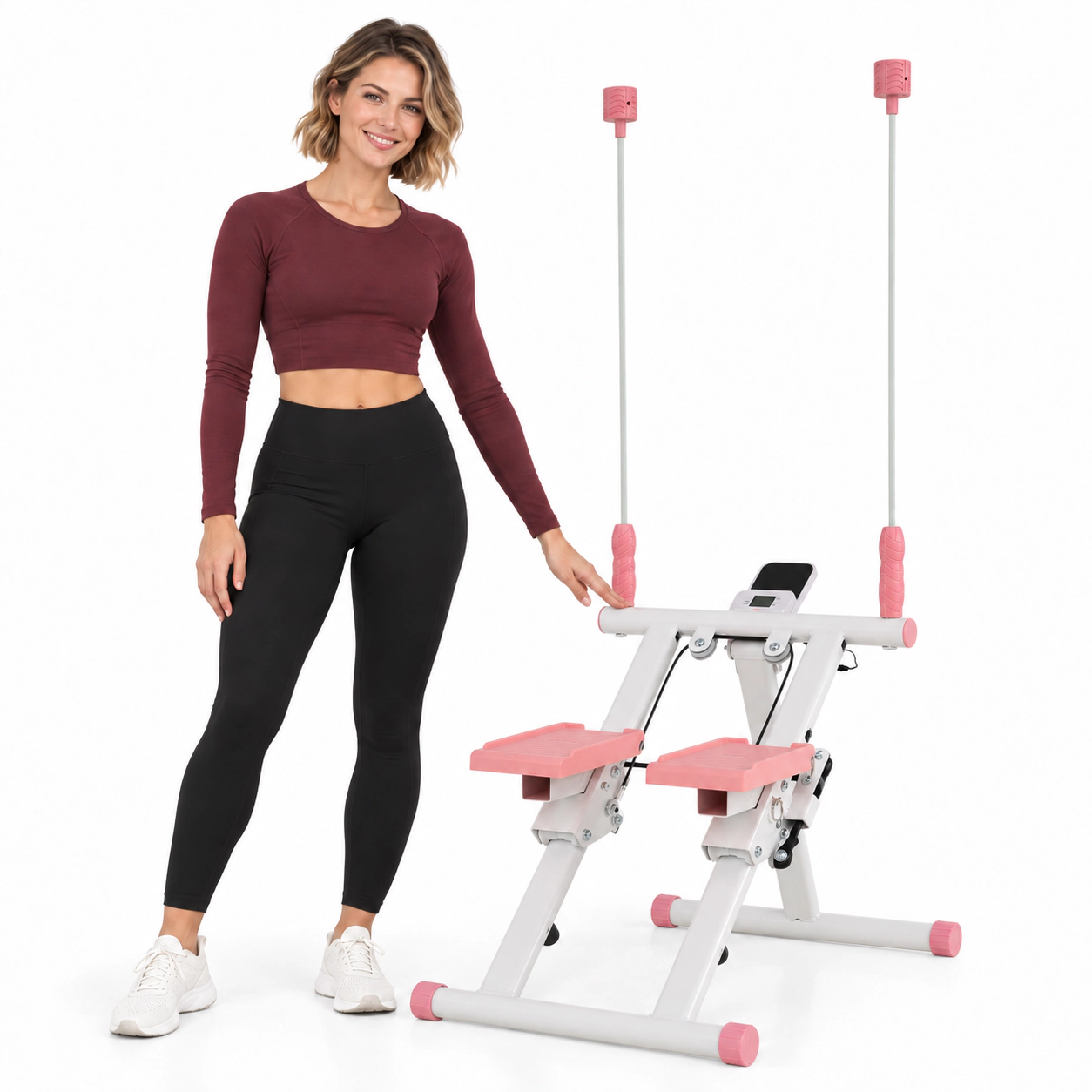 SUGIFT White Folding Stair Stepper Machine with Detachable Handlebars 27-in W 18-in D 50-in H 220-lb User Capacity