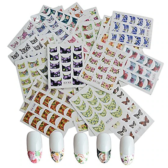 Wrapables 44 Sheets Flowers French Tip Nail Water Slide Nail Art Nail ...