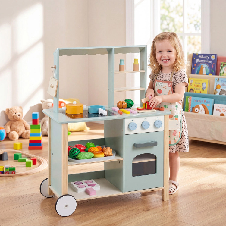 Hivvago Wooden Kitchen Playset With Cookware Accessories For Kids