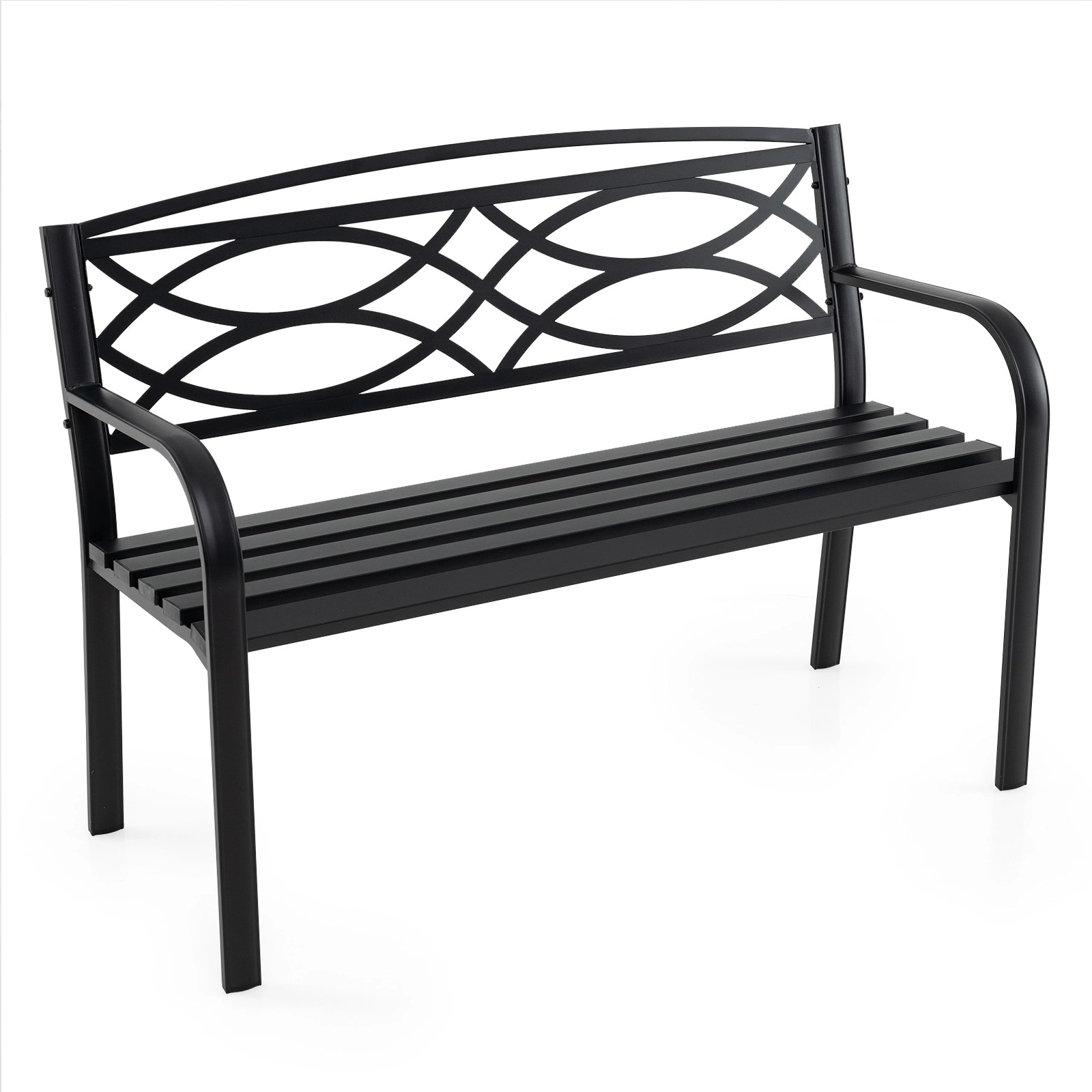 SUGIFT Reinforced Metal Garden Bench with Curved Armrests and Backrest 660-lb Capacity Black