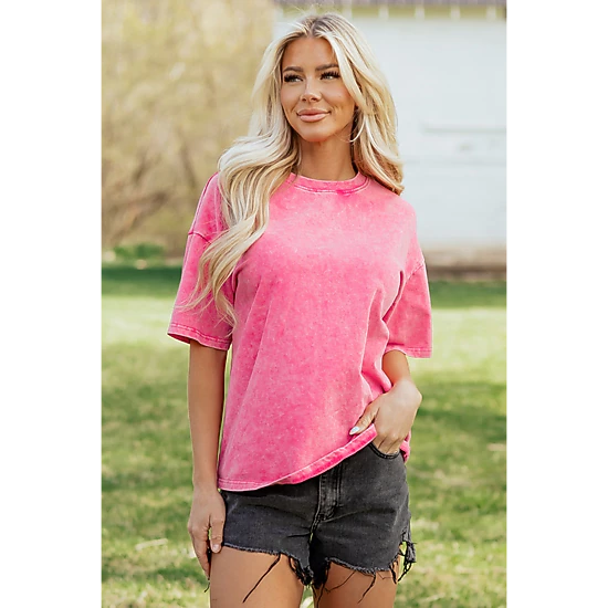 Threaded Pear Womens Neriah Mineral Washed Oversize Tee - Sachet Pink