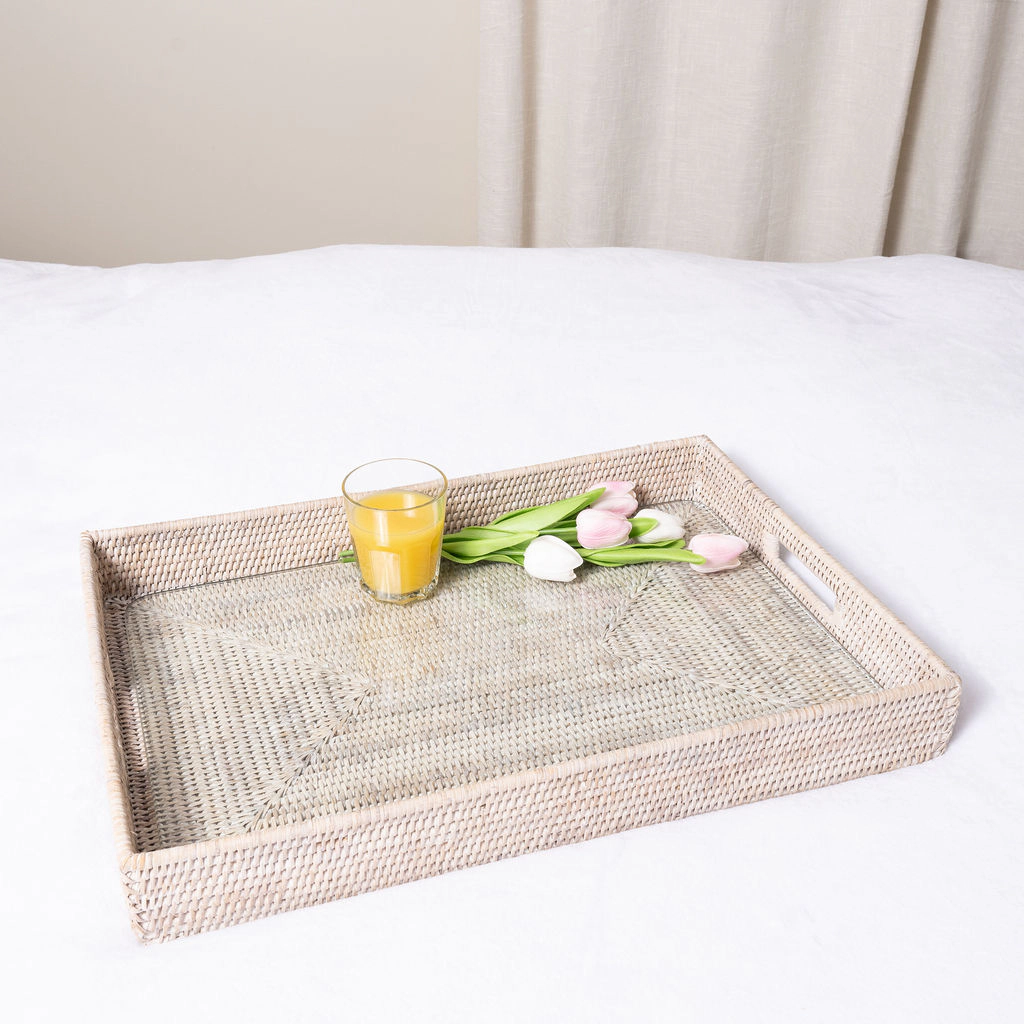 Saboga Home™ Rectangular Tray With Cutout Handles with Glass Insert