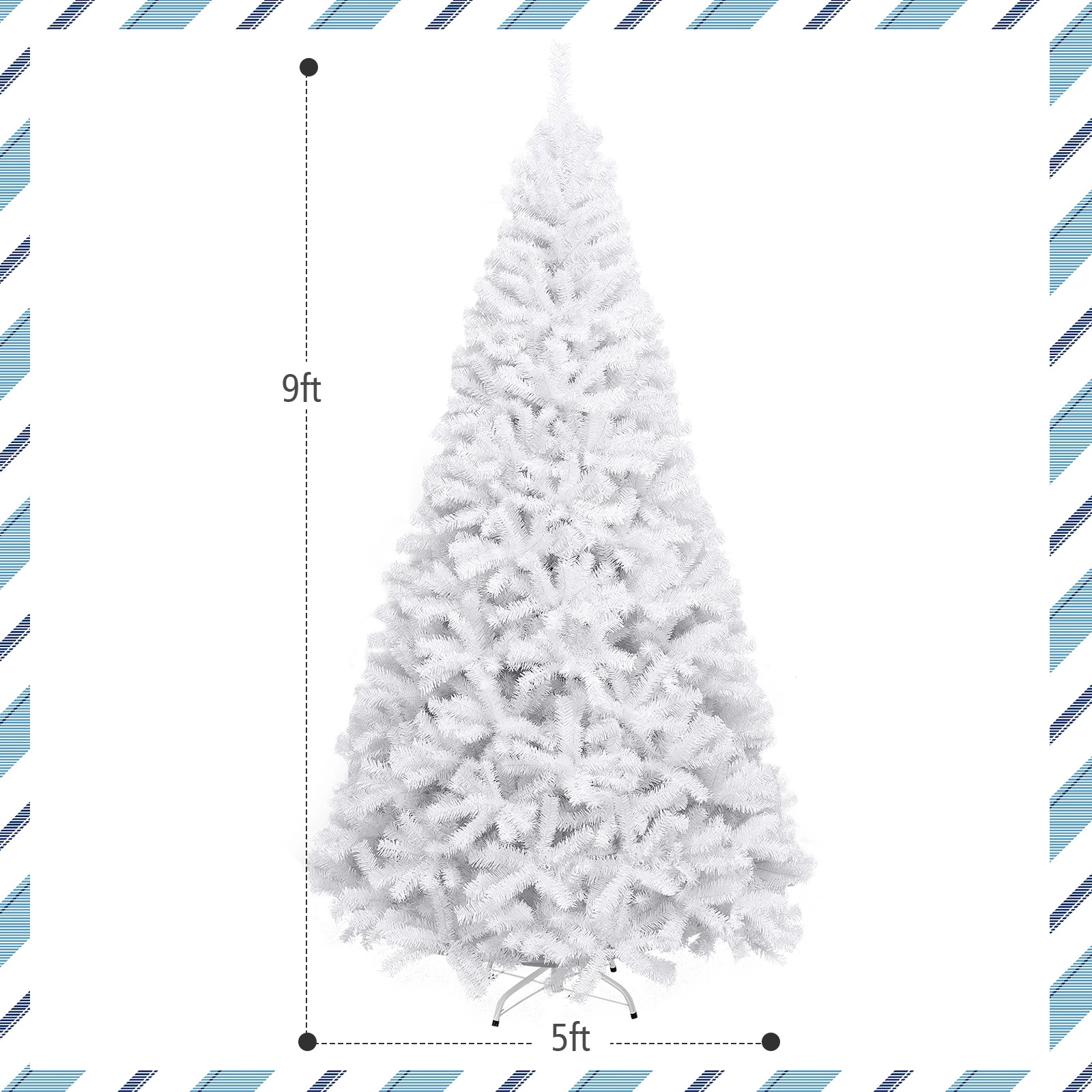 SUGIFT 9 ft White Artificial Christmas Tree Hinged Unlit Xmas Tree with Metal Stand