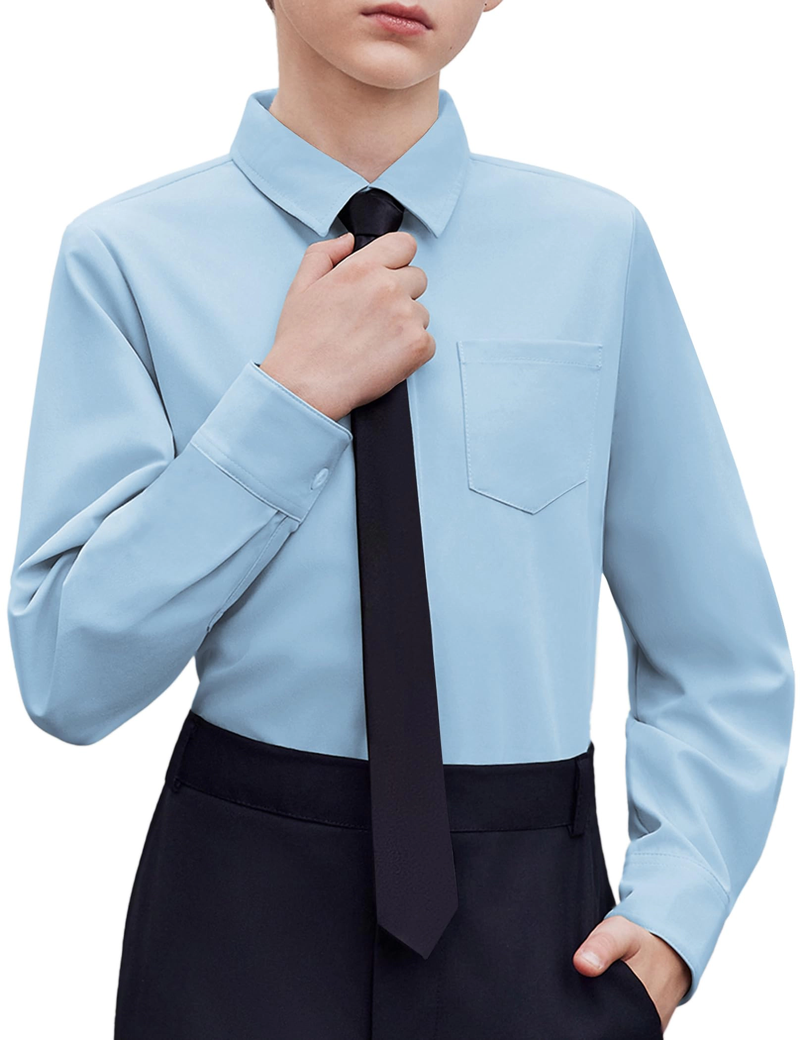 Arshiner Boys Long Sleeve Button Down Pocket School Formal Dress Shirt