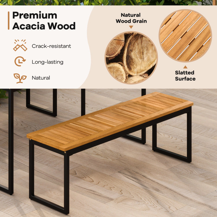 Hivvago 6 Pieces Outdoor Acacia Wood Dining Set With Bench And 2 Inches Umbrella Hole