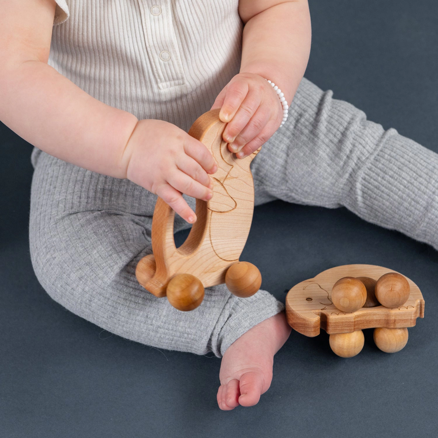 Roly Poly Elephant Push Toy - Natural Wood, Made in USA