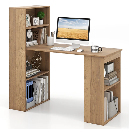 SUGIFT 6-Tier Storage Shelves and Bookcase Workstation 48 Inch Computer Desk