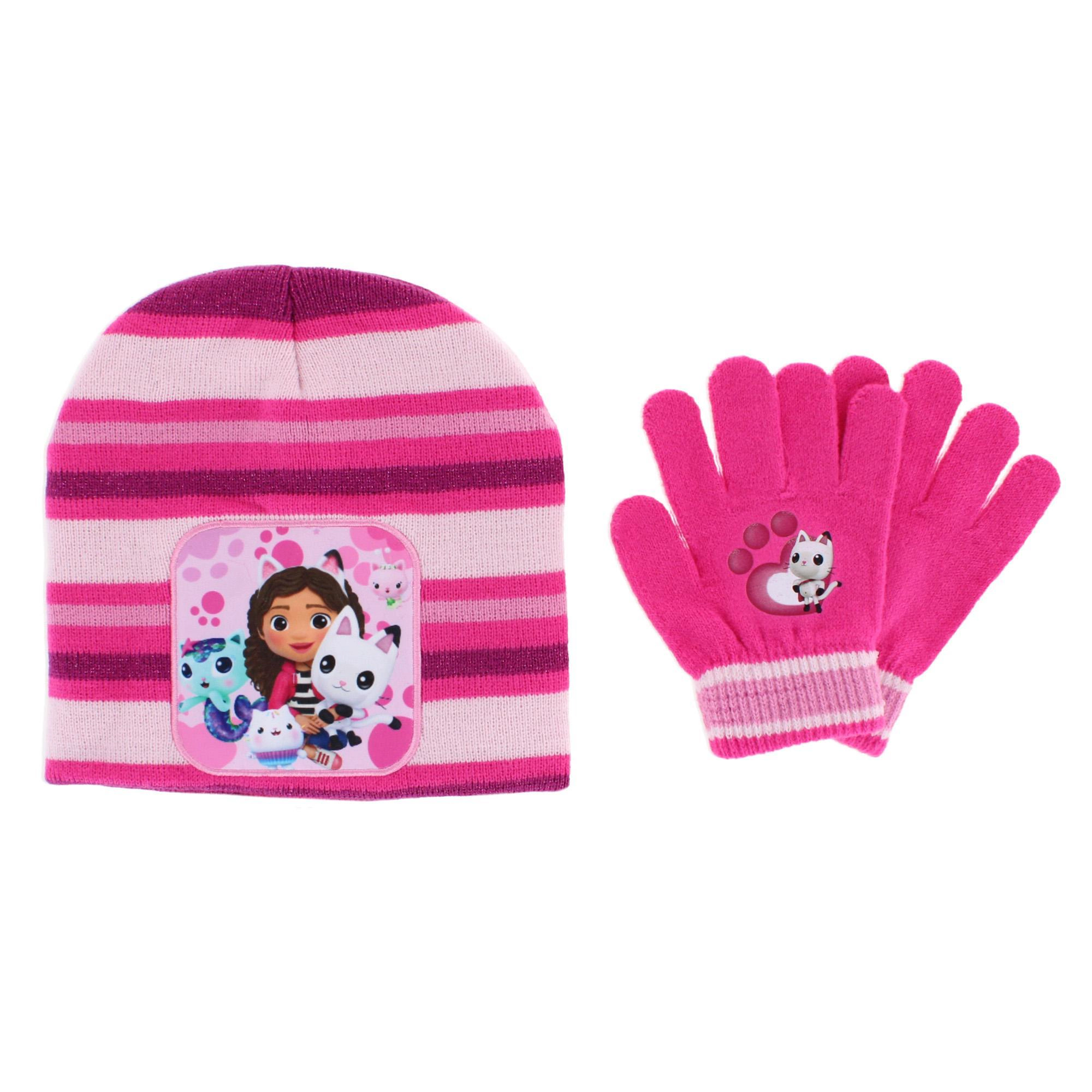Textiel Trade Girl's Gabby's Dollhouse Striped Winter Beanie Hat and Gloves Set