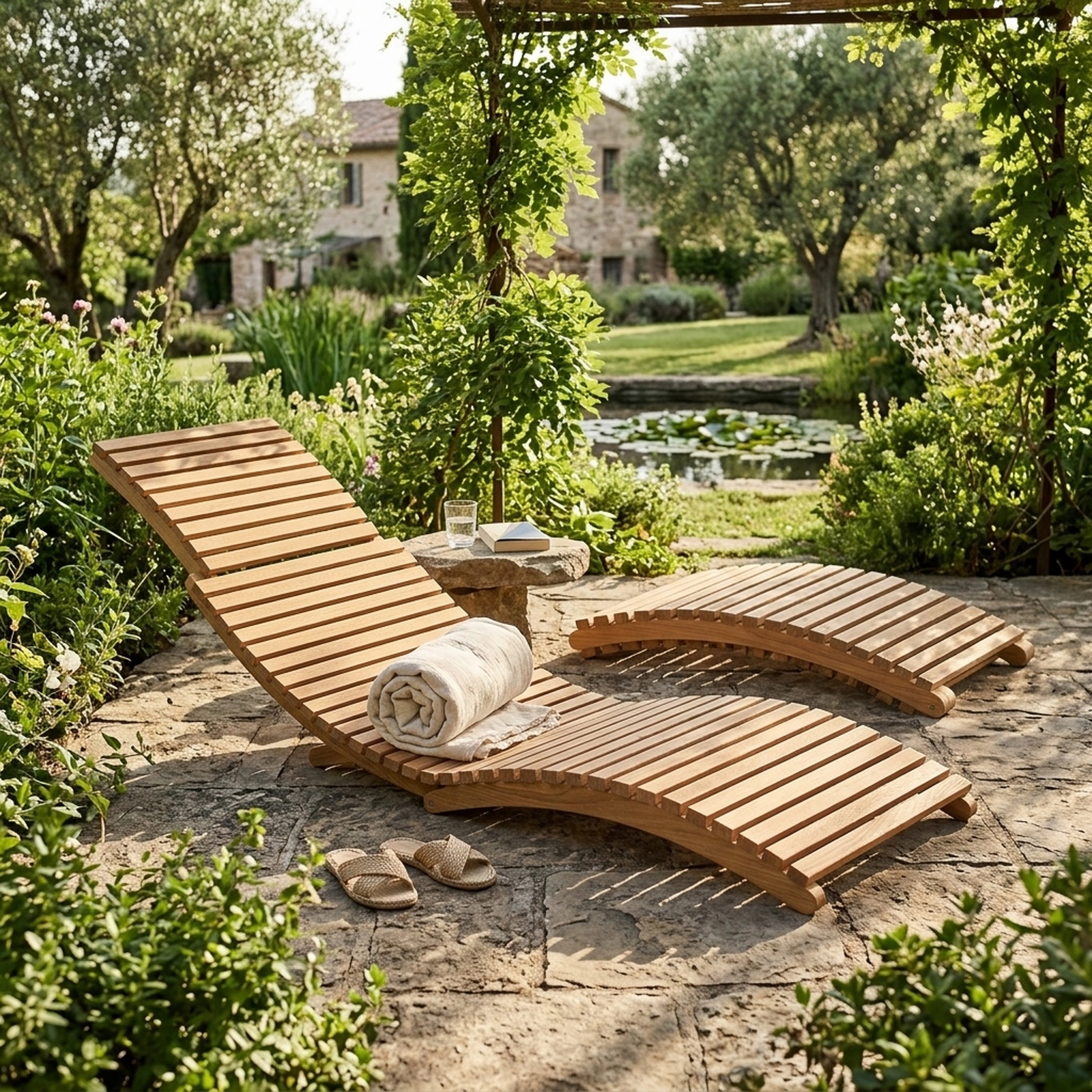 SUGIFT Teak Wood Folding Chaise Lounge, Outdoor Patio Lounger, 330 lb Capacity