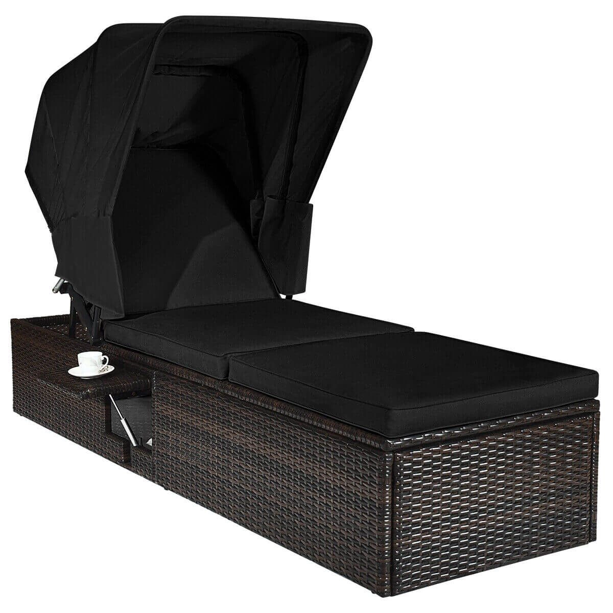 SlickBlue Outdoor Chaise Lounge with Retractable Canopy and Table