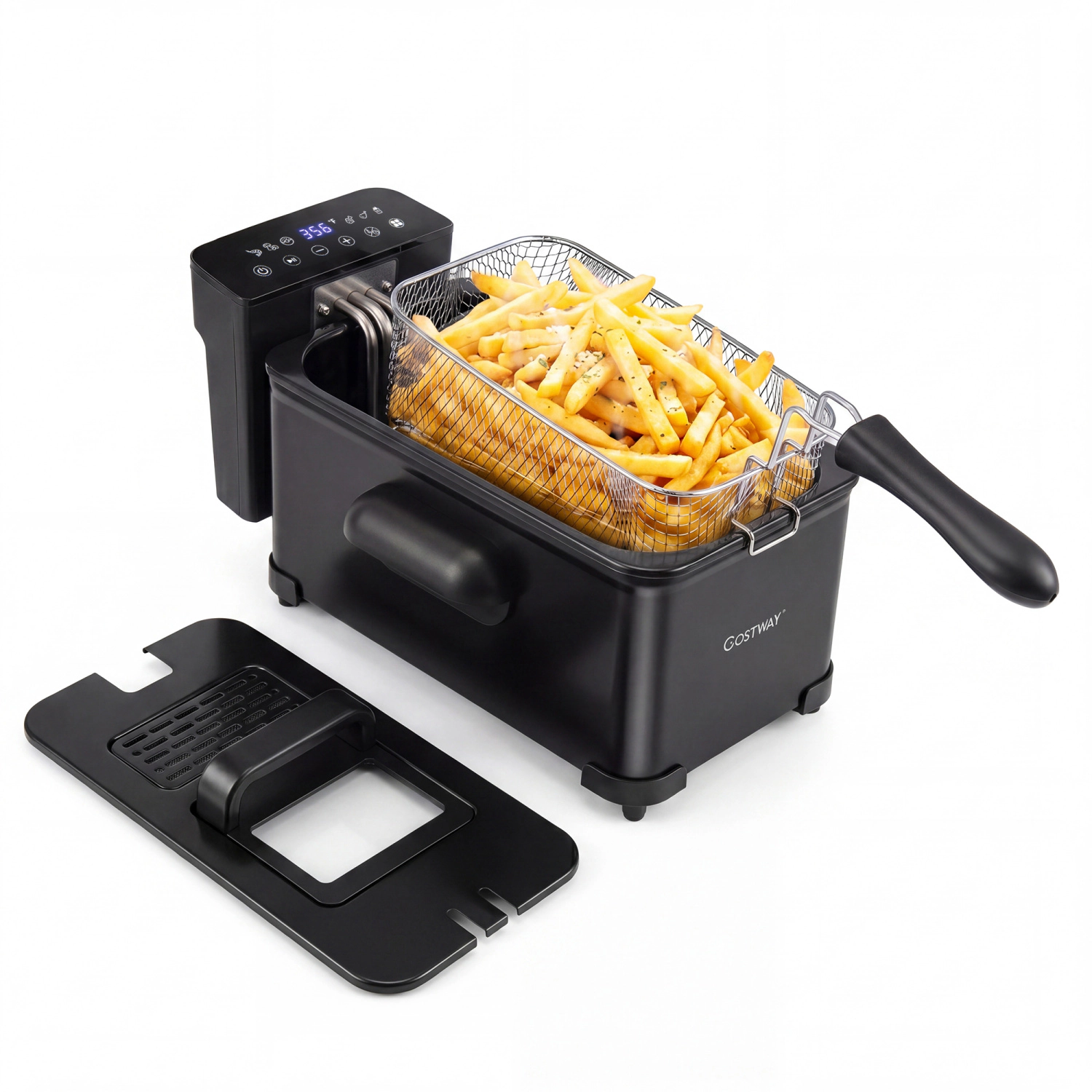 LJG 3.2-Qt Electric Deep Fryer with 1700W LED Touch Screen and Enamel Oil Tank