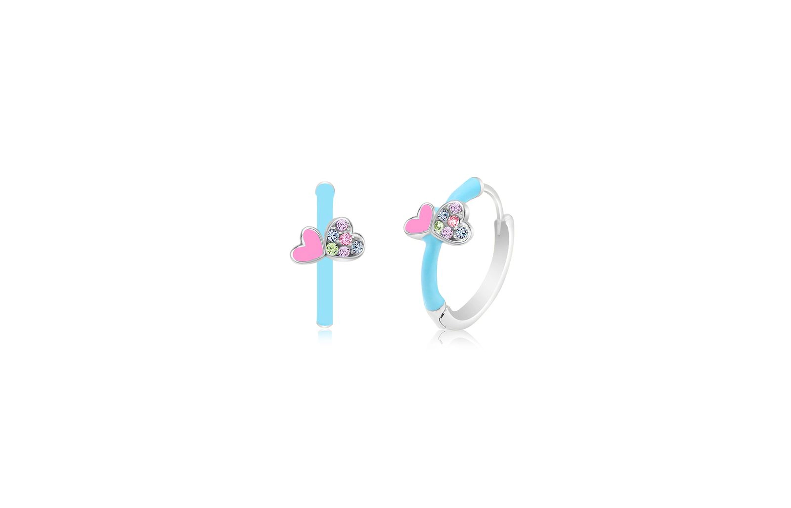 CHANTEUR Kids White Gold Tone Huggie Hoop Earrings with Light Blue Enamel