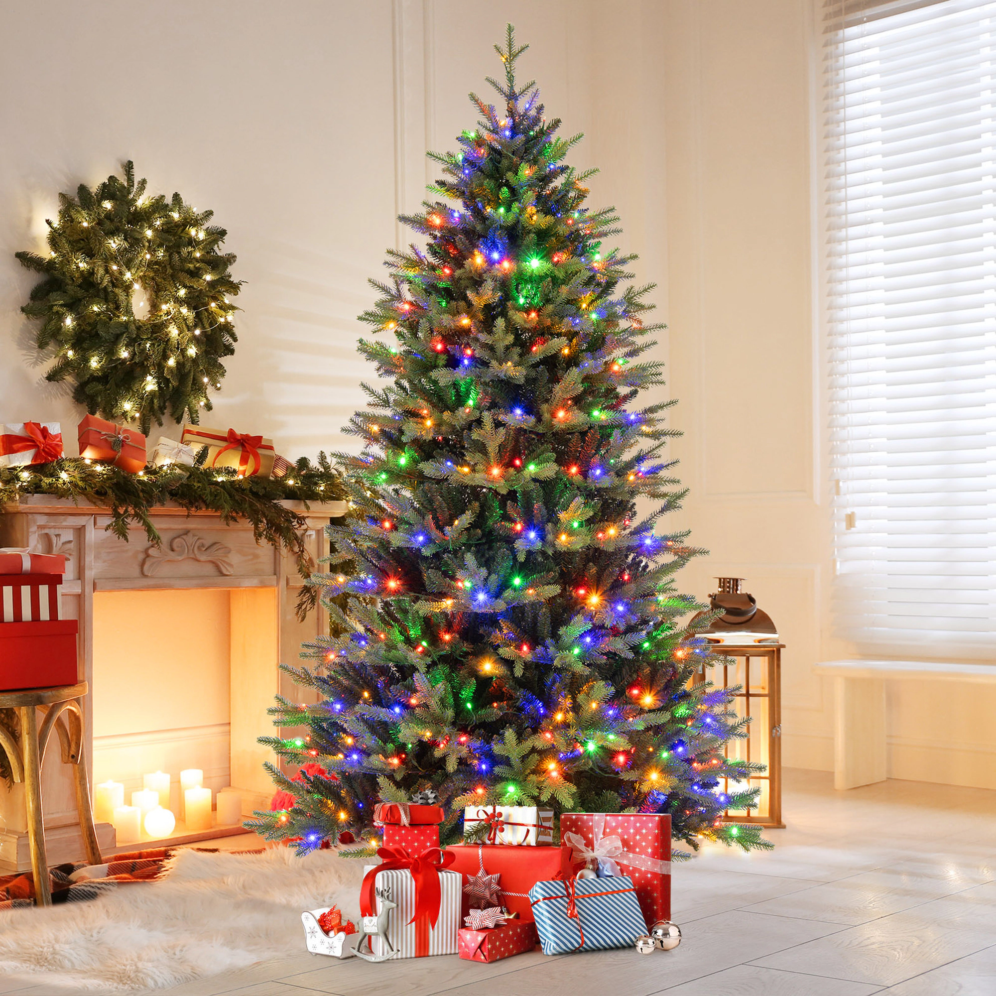 Costway 6 FT Pre-Lit Hinged Christmas Tree with 350 LED Lights 11 Lighting Modes