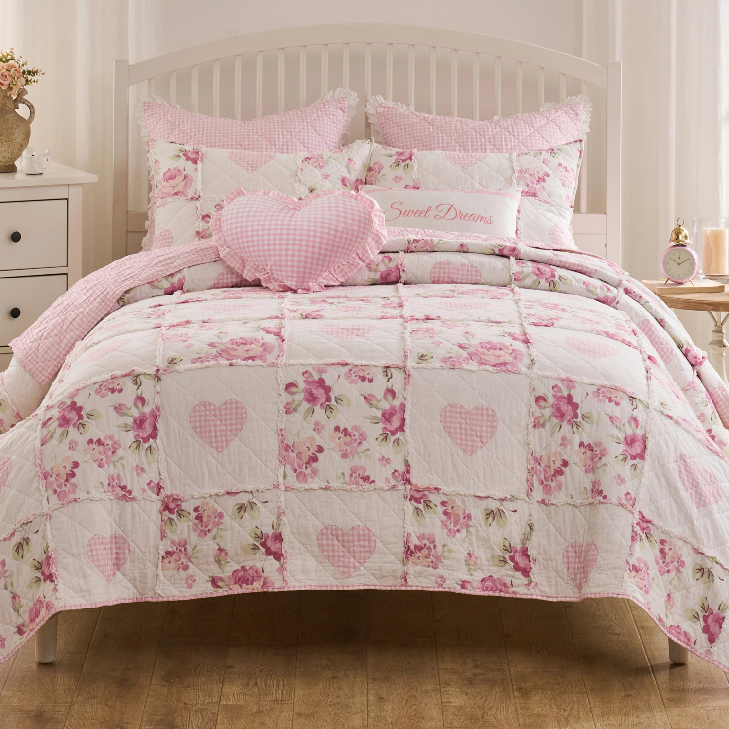 Greenland Home Fashions 100% Cotton Face 100% Microfiber Veronica's Hearts Quilt 3 Piece Set