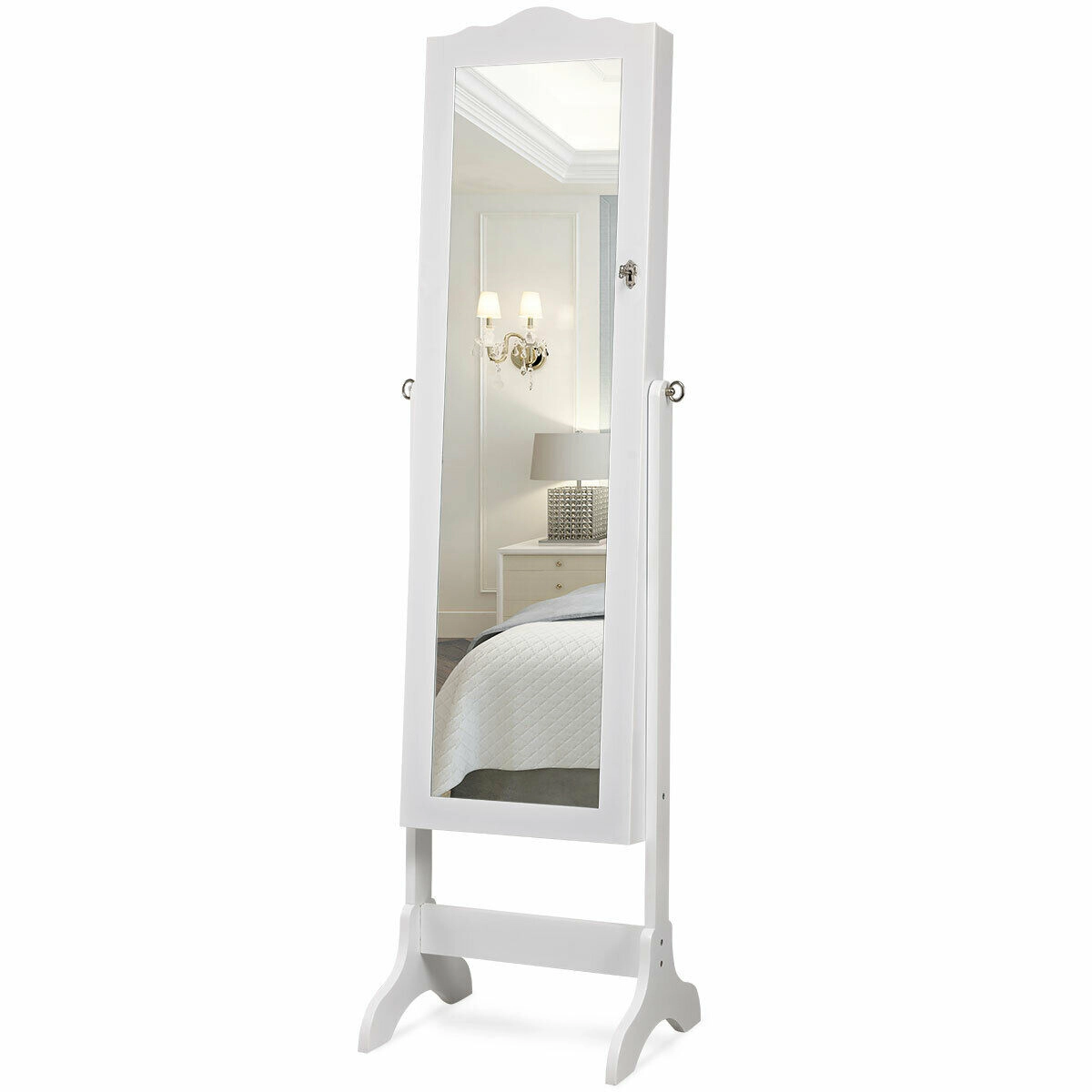 Slickblue 63 Inch Freestanding Jewelry Armoire with Full-Length Mirror, 14 LED Lights and Lockable Storage